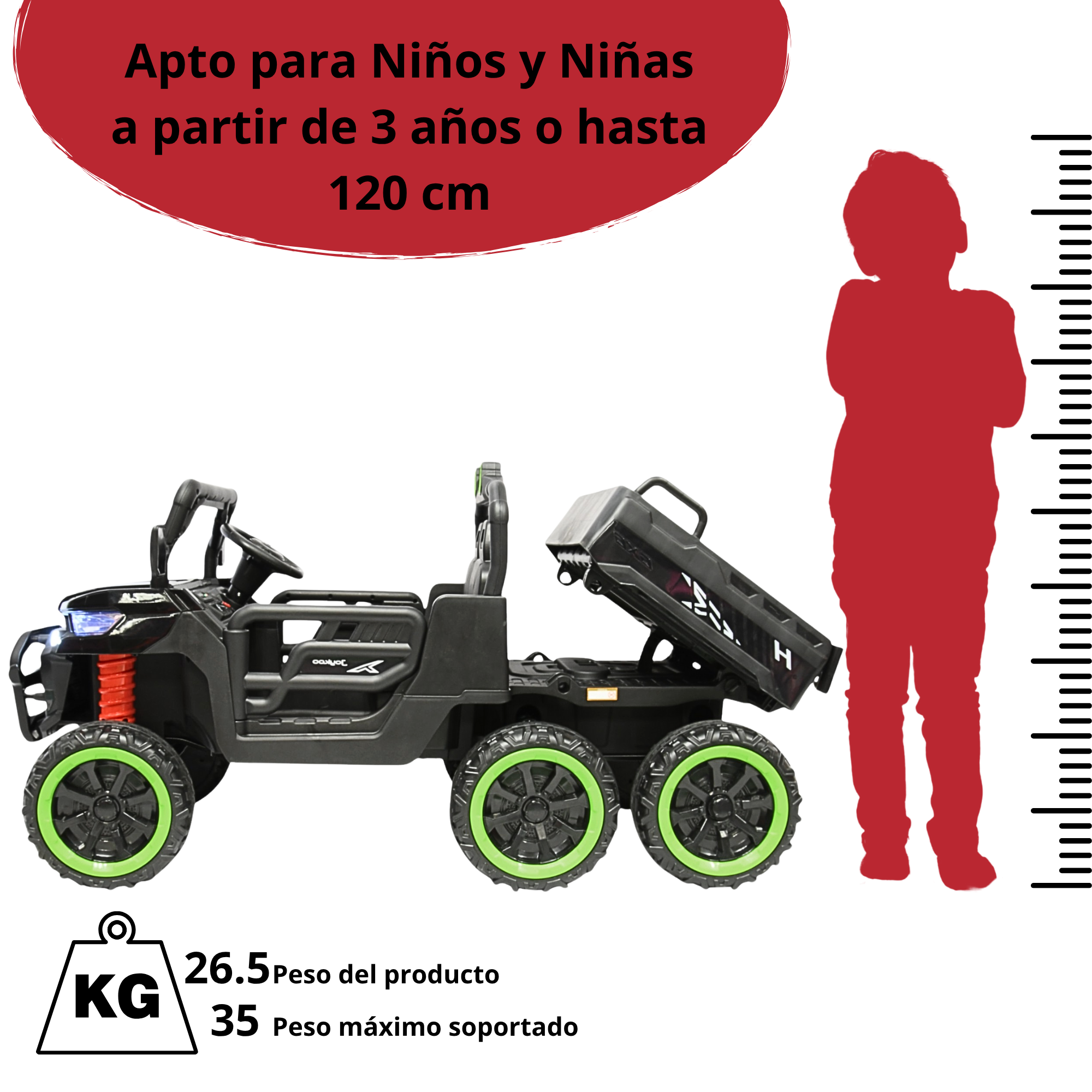 Foto 7 pulgar | Montable Eléctrico Para Niños Tractor 6x6 Caja De Vuelco Atomática Luz Y Sonido Bluetooth 12v - Negro