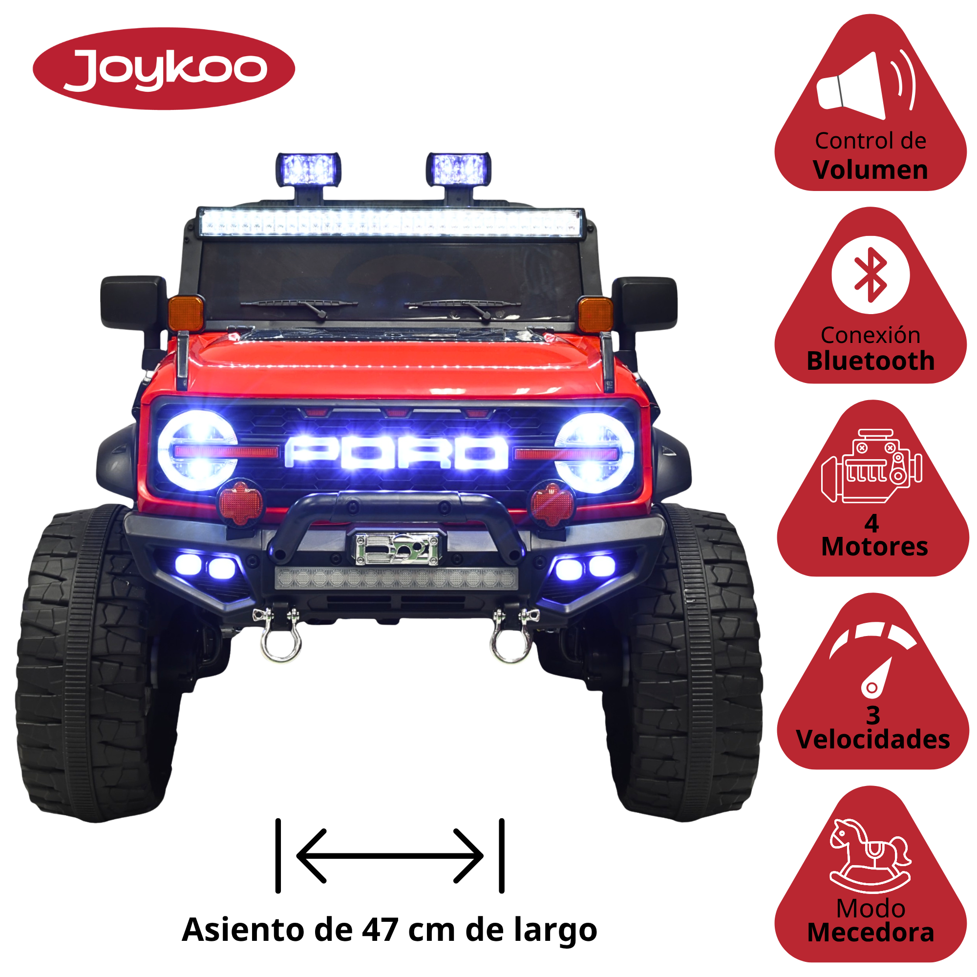 Foto 4 pulgar | Montable Electrico Camioneta 4x4 Para Niños Bluetooth Luces Led Control Remoto Batería 12v - Rojo