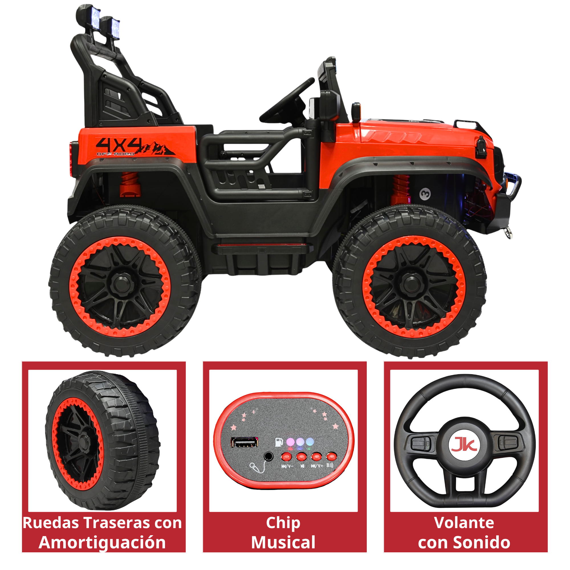 Foto 5 pulgar | Montable Electrico Camioneta 4x4 Para Niños Bluetooth Luces Led Control Remoto Batería 12v - Rojo
