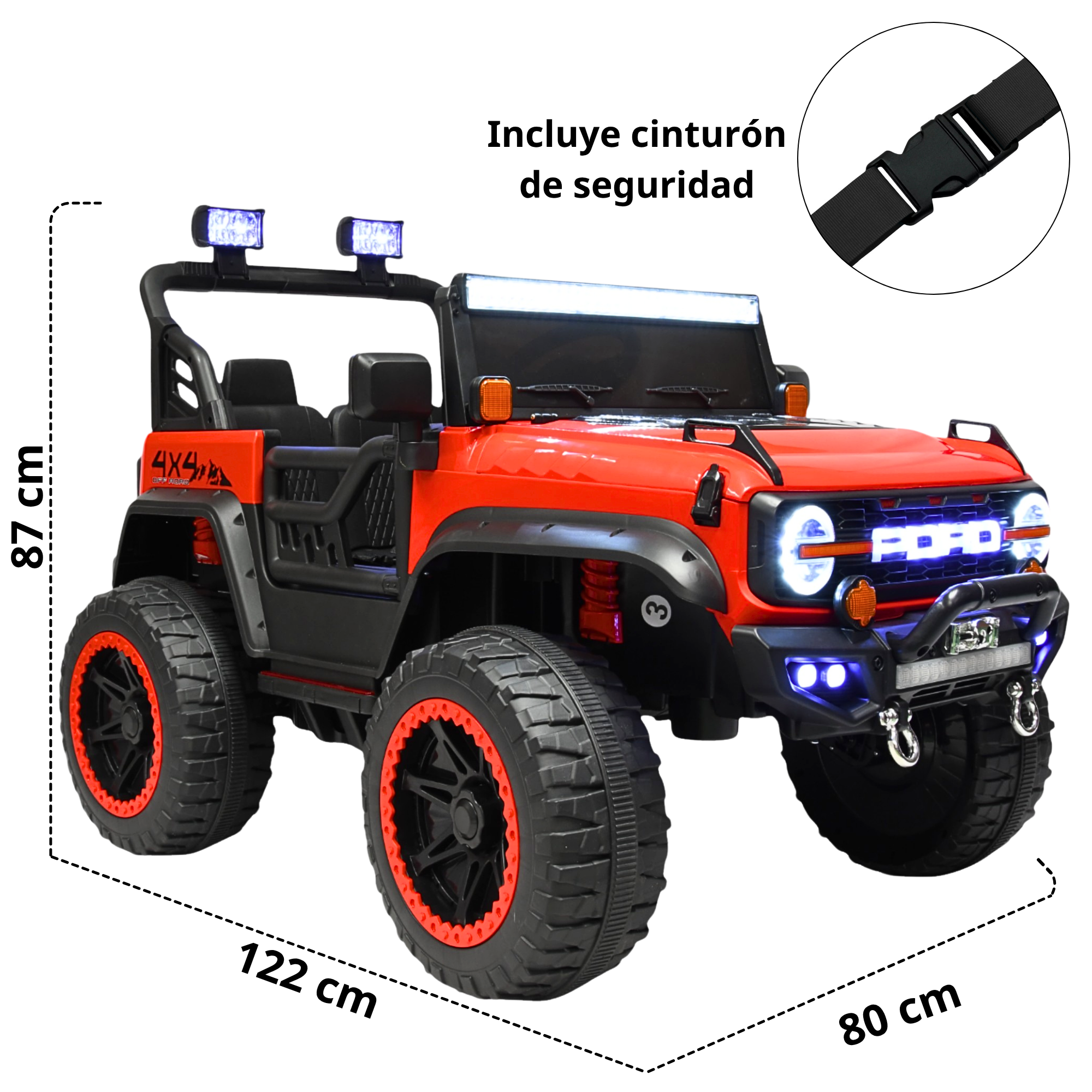 Foto 6 pulgar | Montable Electrico Camioneta 4x4 Para Niños Bluetooth Luces Led Control Remoto Batería 12v - Rojo