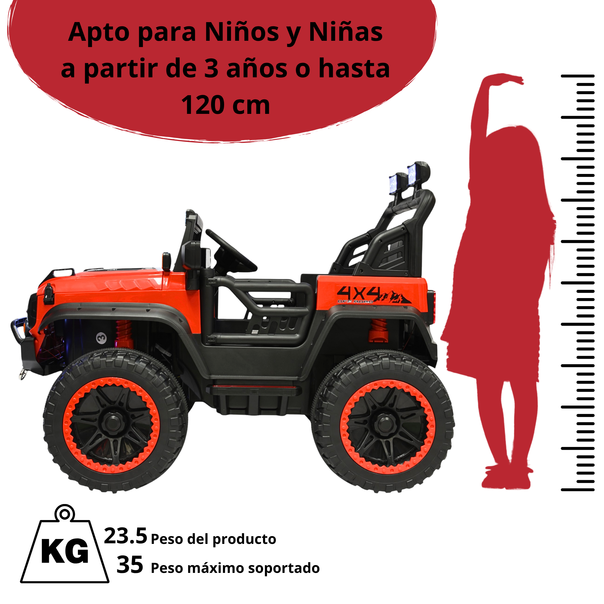 Foto 7 pulgar | Montable Electrico Camioneta 4x4 Para Niños Bluetooth Luces Led Control Remoto Batería 12v - Rojo