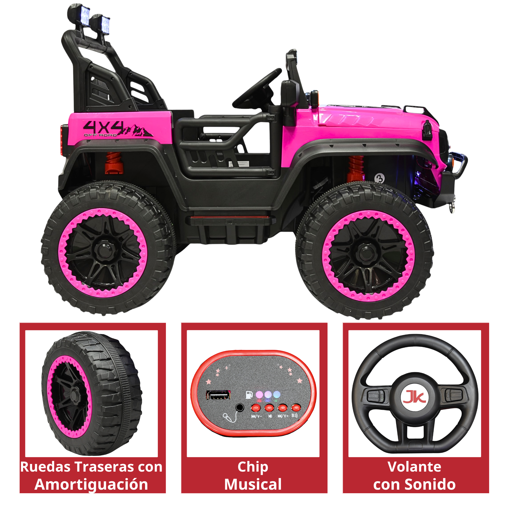 Foto 5 pulgar | Montable Electrico Camioneta 4x4 Para Niños Bluetooth Luces Led Control Remoto Batería 12v - Rosa