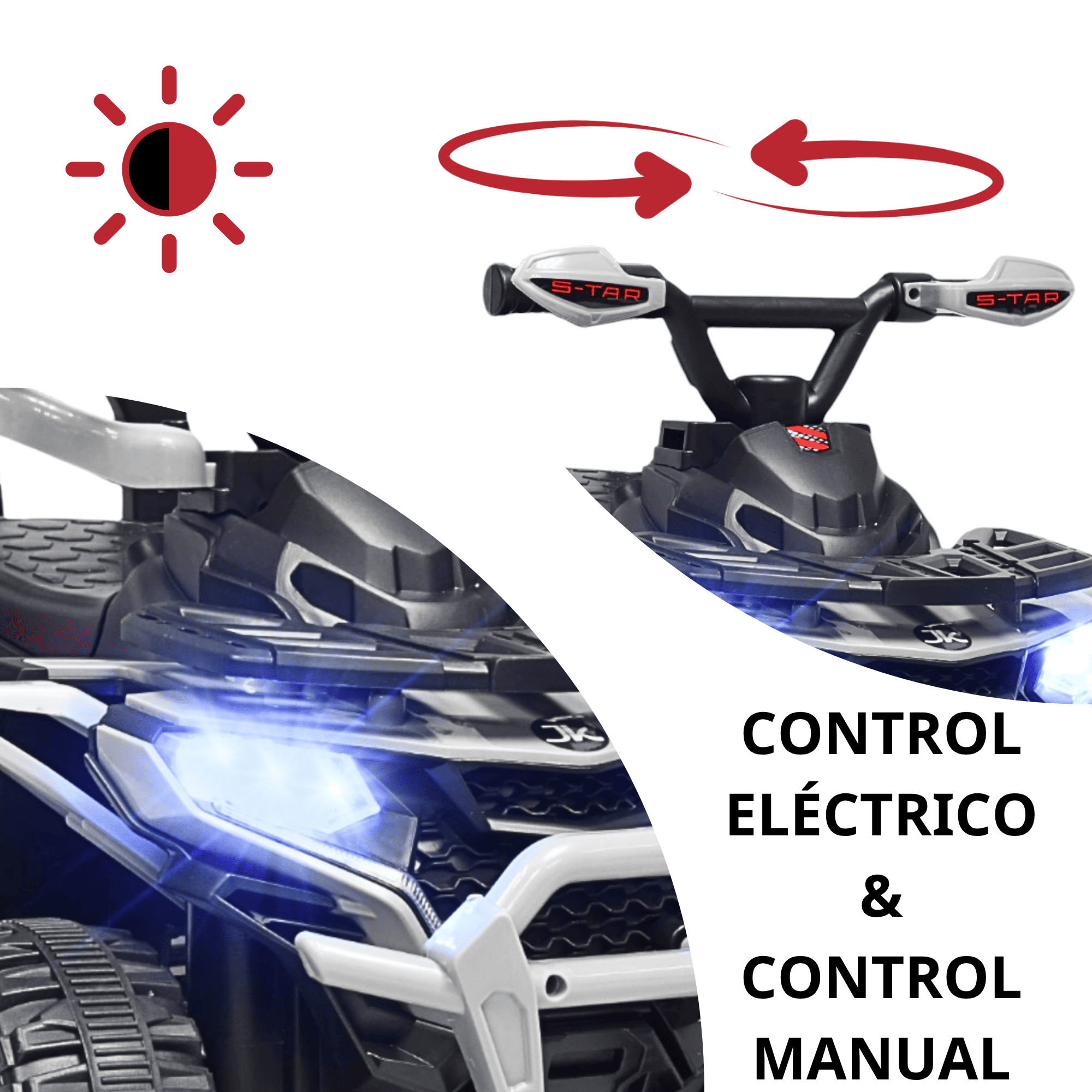 Foto 3 pulgar | Montable Electrico Para Niños Híbrido 4x4 Con Bastón Dirigible Y Pedal Acelerador Barras De Seguridad Luces Bat