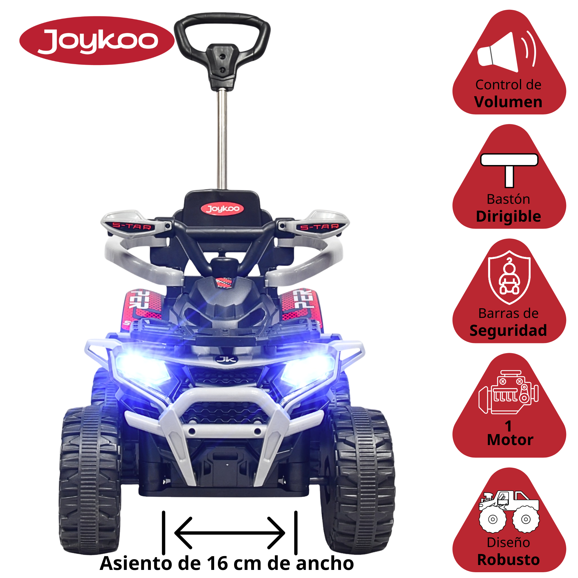 Foto 3 | Montable Electrico Para Niños Híbrido 4x4 Con Bastón Dirigible Y Pedal Acelerador Barras De Seguridad Luces Bat