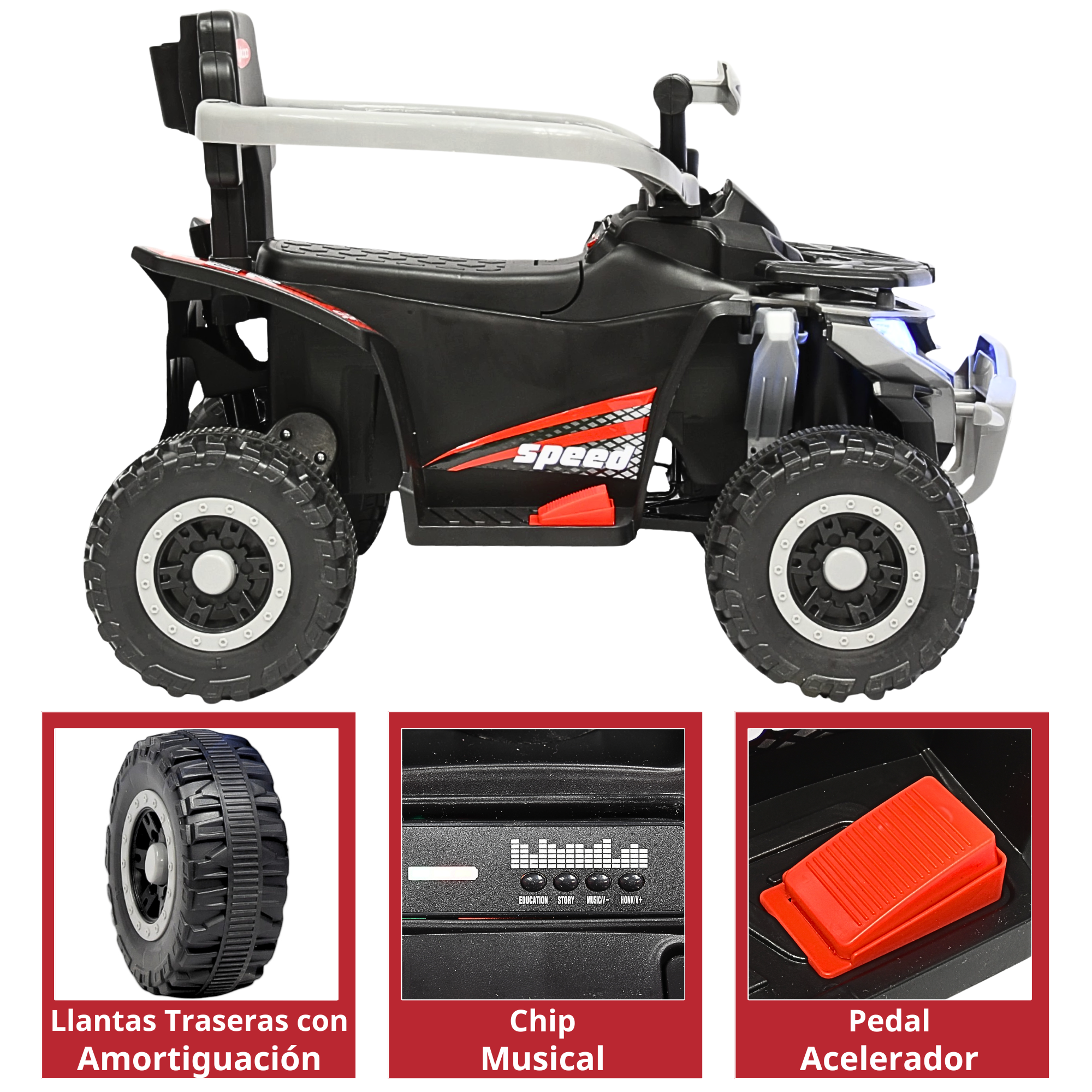 Foto 4 | Montable Electrico Para Niños Híbrido 4x4 Con Bastón Dirigible Y Pedal Acelerador Barras De Seguridad Luces Bat