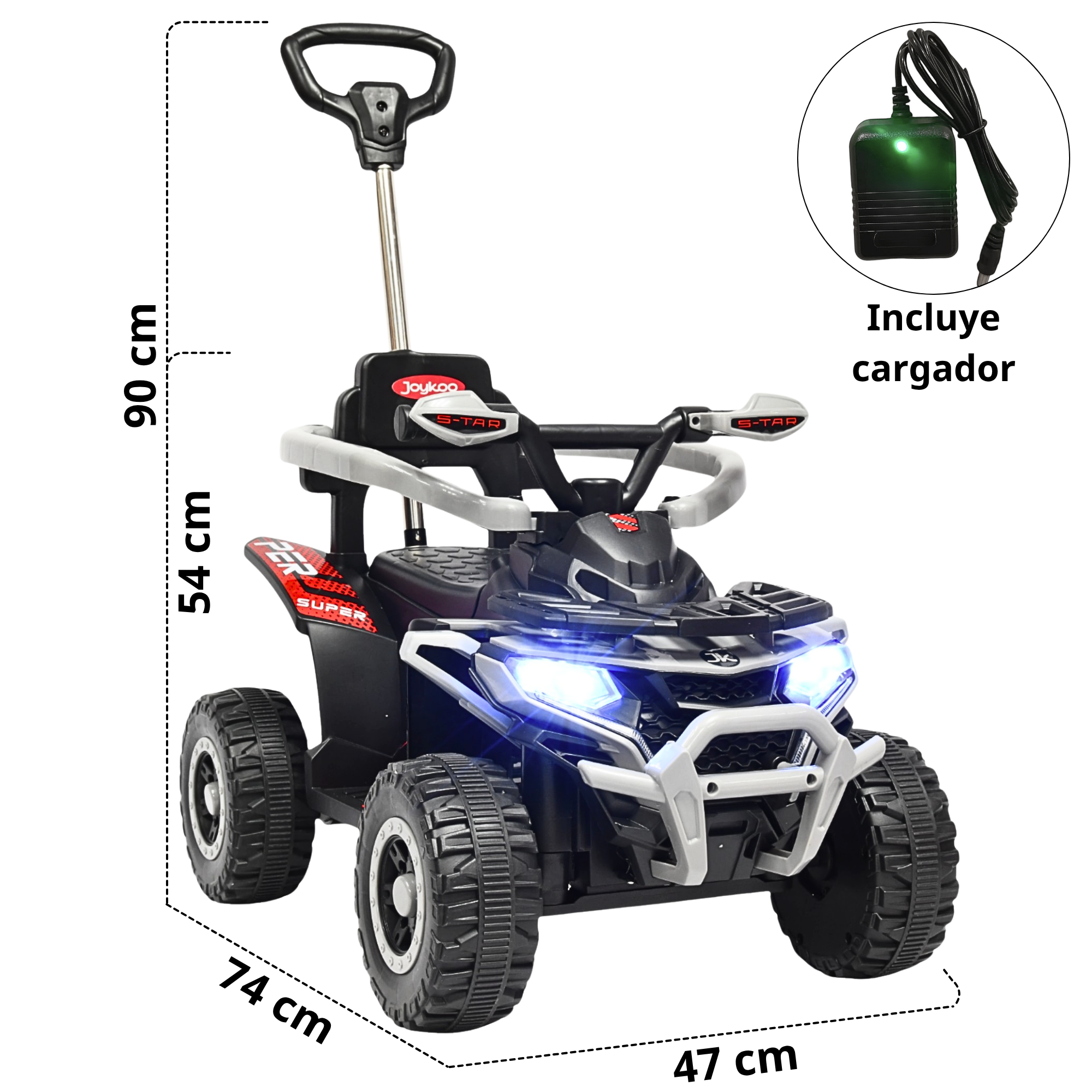 Foto 6 pulgar | Montable Electrico Para Niños Híbrido 4x4 Con Bastón Dirigible Y Pedal Acelerador Barras De Seguridad Luces Bat