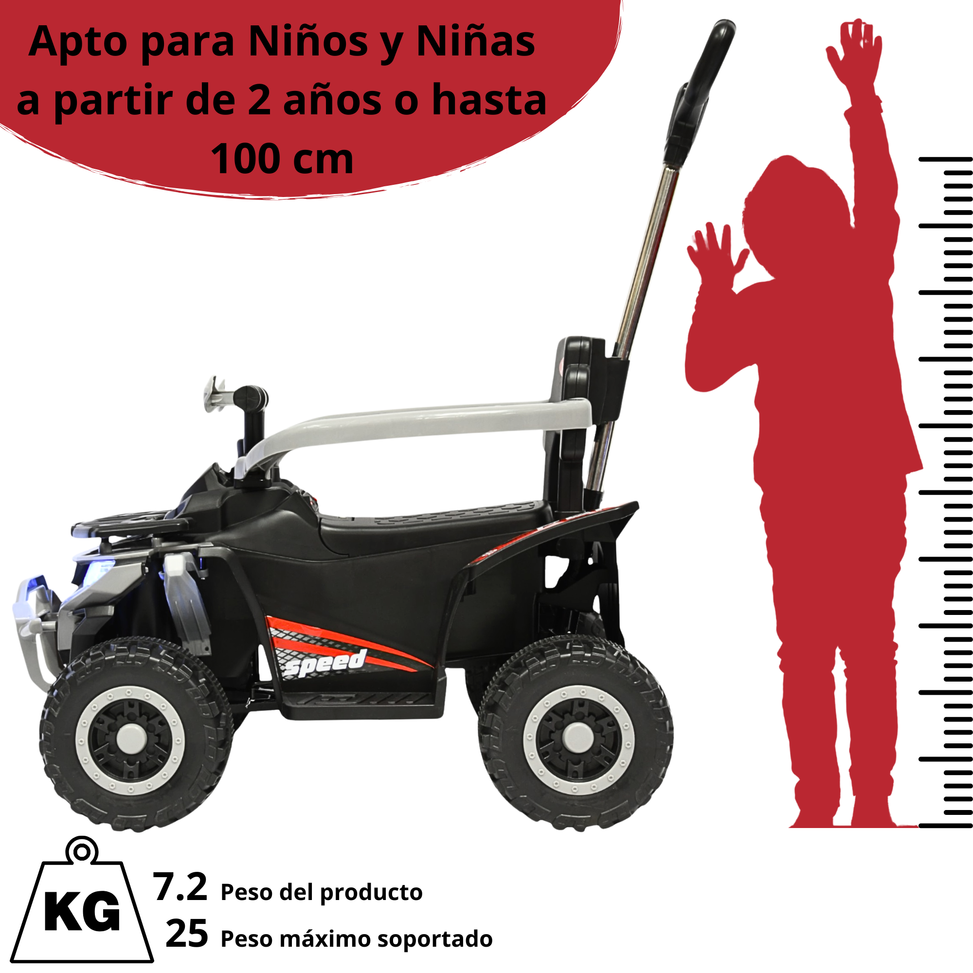 Foto 6 | Montable Electrico Para Niños Híbrido 4x4 Con Bastón Dirigible Y Pedal Acelerador Barras De Seguridad Luces Bat