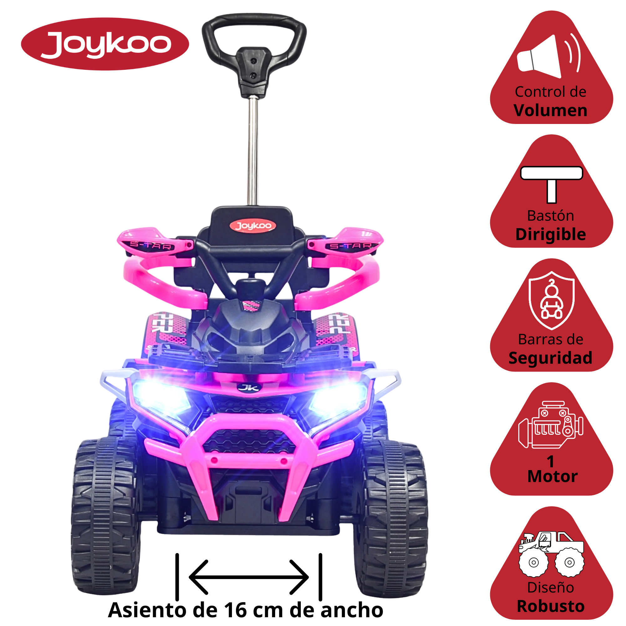Foto 4 pulgar | Montable Electrico Para Niños Híbrido 4x4 Con Bastón Dirigible Y Pedal Acelerador Barras De Seguridad Luces Bat