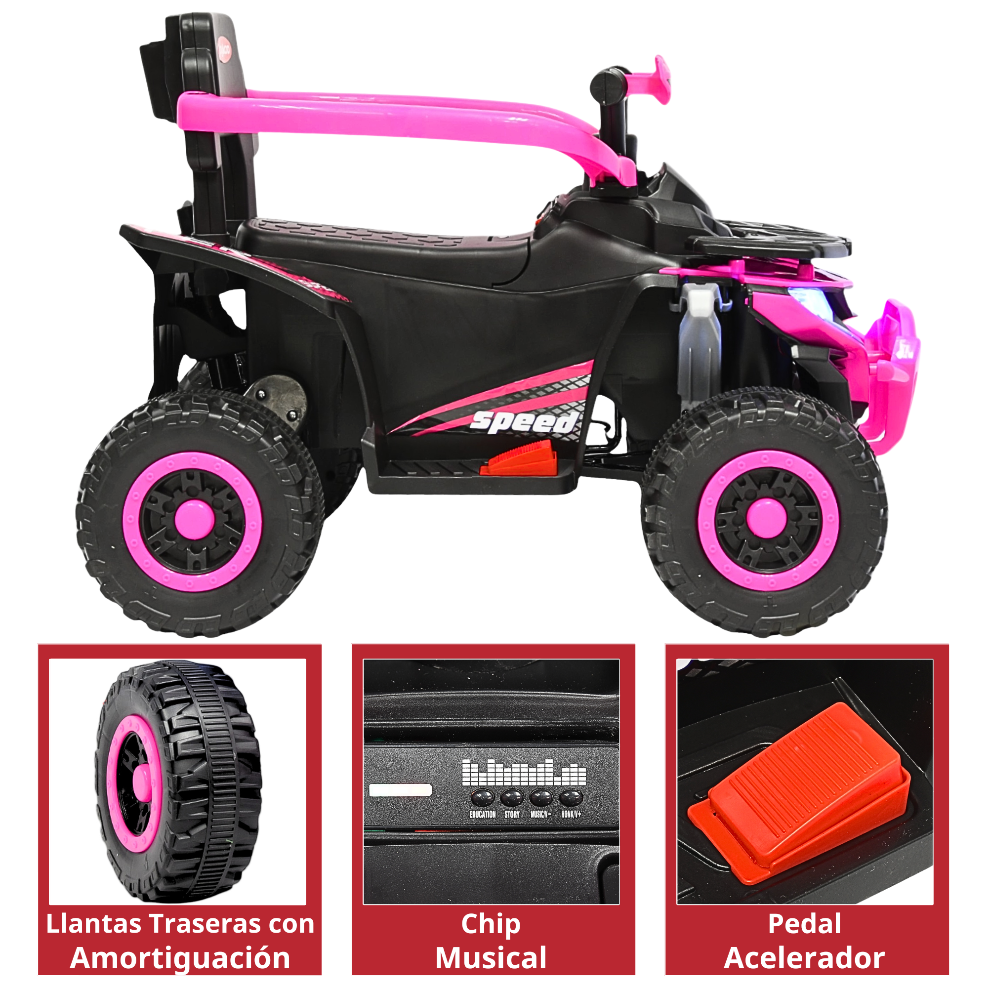 Foto 4 | Montable Electrico Para Niños Híbrido 4x4 Con Bastón Dirigible Y Pedal Acelerador Barras De Seguridad Luces Bat