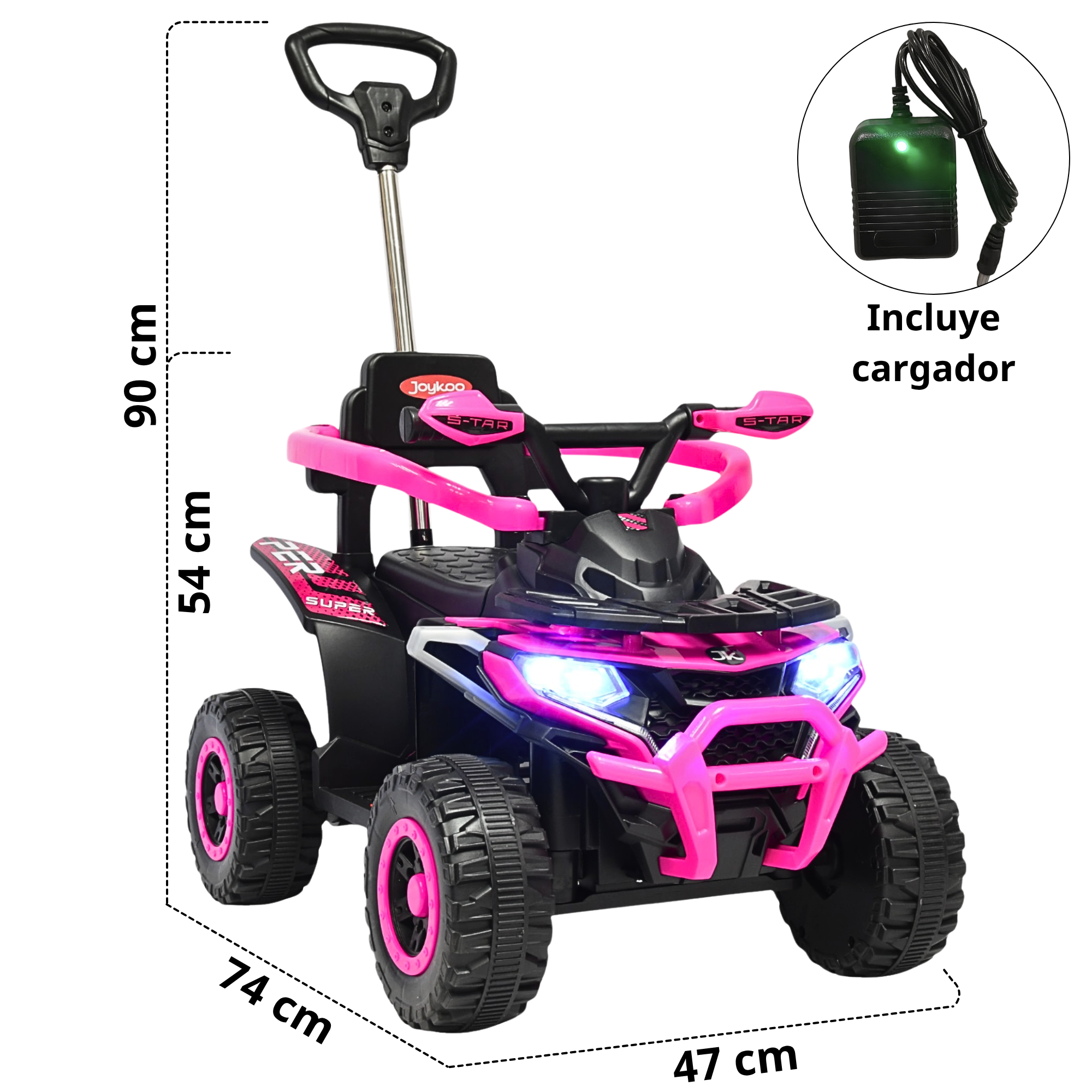 Foto 5 | Montable Electrico Para Niños Híbrido 4x4 Con Bastón Dirigible Y Pedal Acelerador Barras De Seguridad Luces Bat