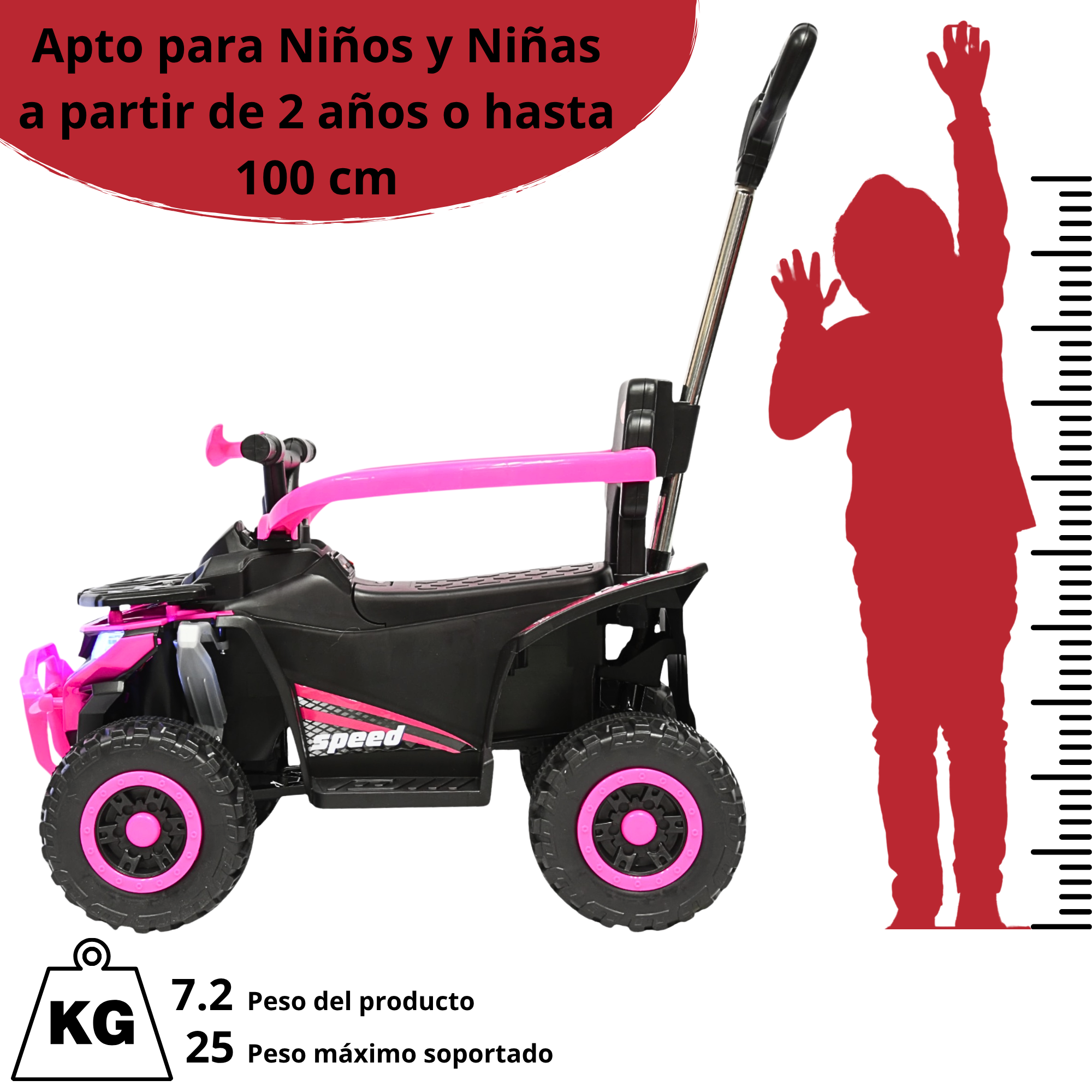 Foto 7 pulgar | Montable Electrico Para Niños Híbrido 4x4 Con Bastón Dirigible Y Pedal Acelerador Barras De Seguridad Luces Bat