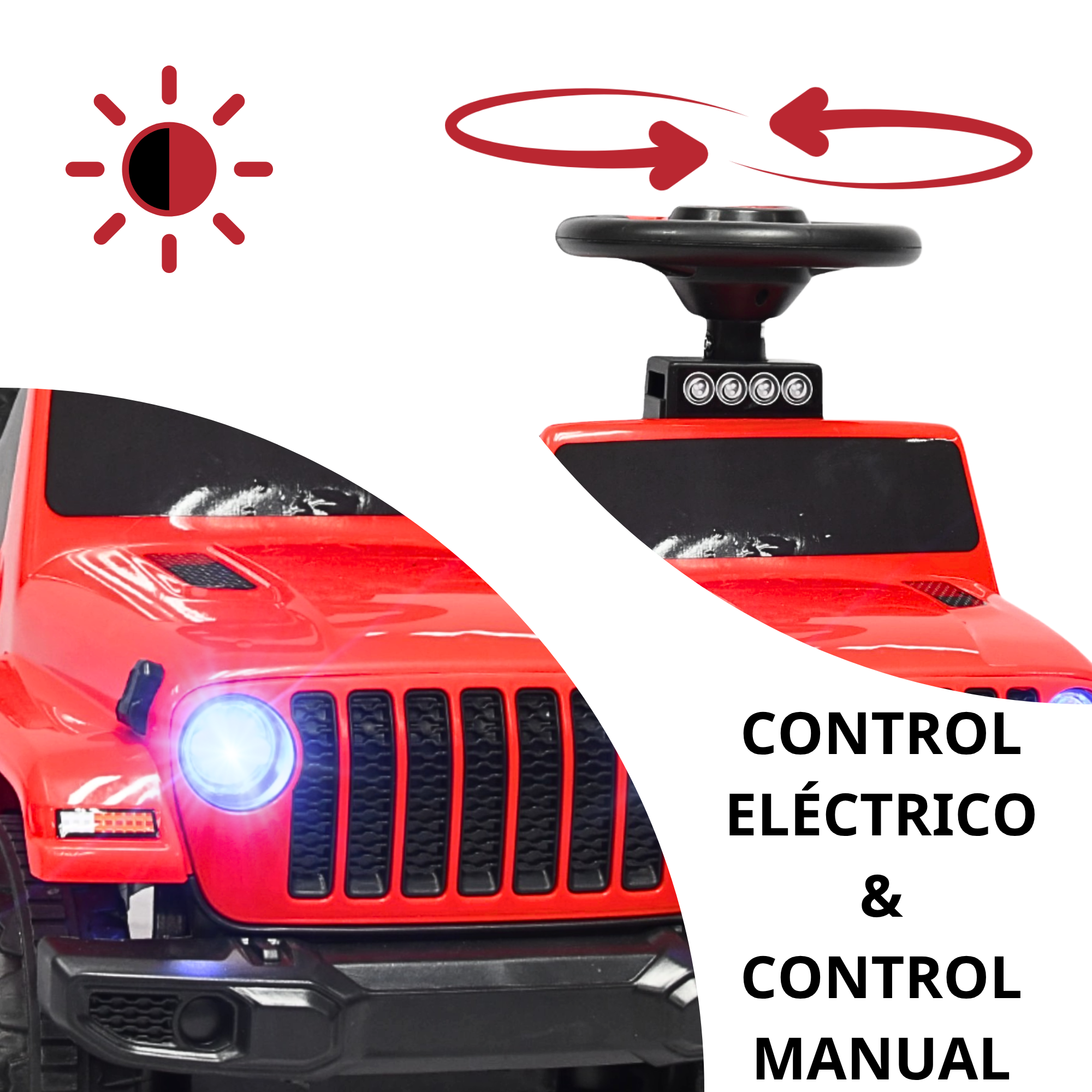 Foto 2 | Montable Electrico Para Niños Híbrido Con Bastón Y Pedal Acelerador Barras De Seguridad Luces Batería 6v - Rojo
