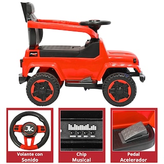 Foto 4 | Montable Electrico Para Niños Híbrido Con Bastón Y Pedal Acelerador Barras De Seguridad Luces Batería 6v - Rojo
