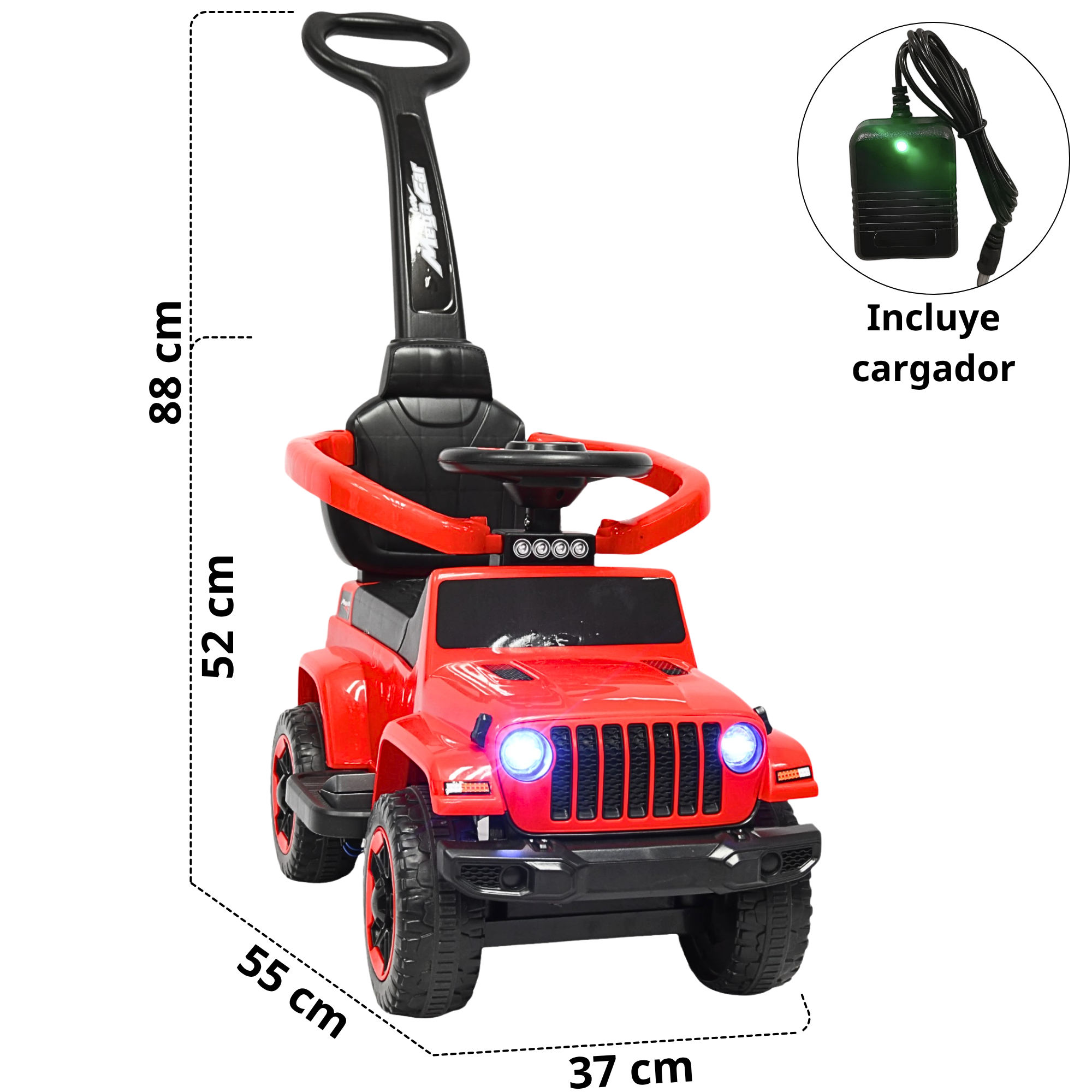 Foto 6 pulgar | Montable Electrico Para Niños Híbrido Con Bastón Y Pedal Acelerador Barras De Seguridad Luces Batería 6v - Rojo