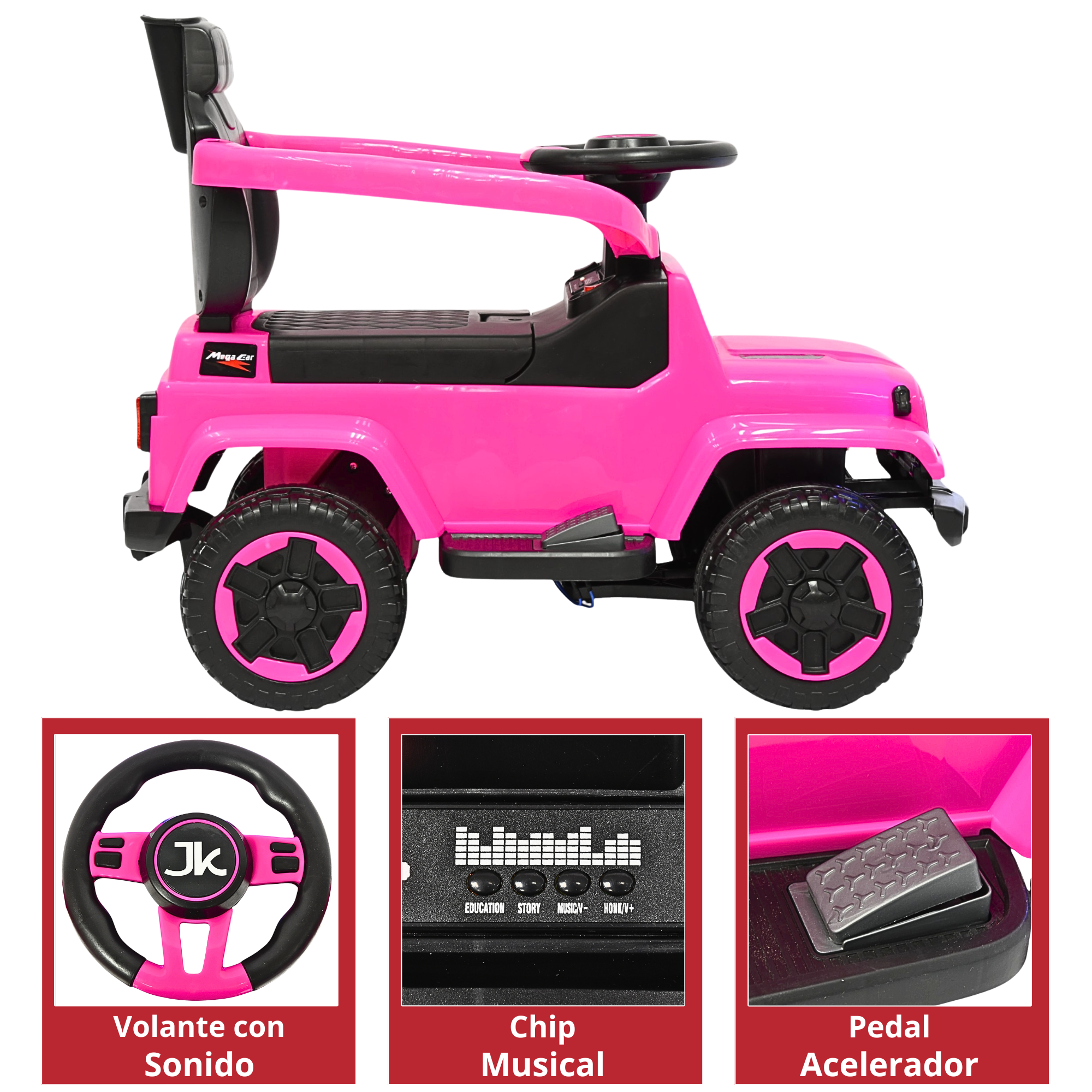 Foto 5 pulgar | Montable Electrico Para Niños Híbrido Con Bastón Y Pedal Acelerador Barras De Seguridad Luces Batería 6v - Rosa