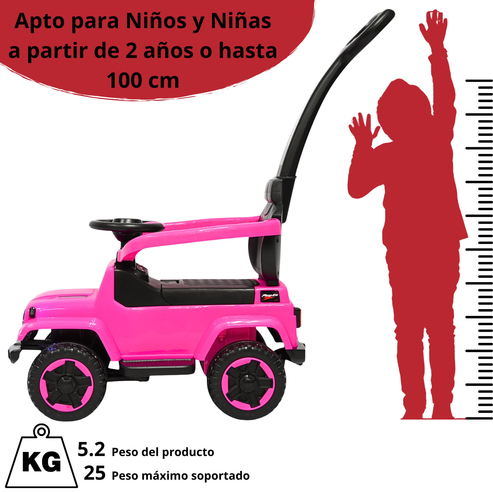 Foto 7 pulgar | Montable Electrico Para Niños Híbrido Con Bastón Y Pedal Acelerador Barras De Seguridad Luces Batería 6v - Rosa