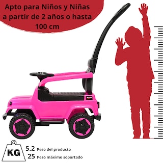 Foto 6 | Montable Electrico Para Niños Híbrido Con Bastón Y Pedal Acelerador Barras De Seguridad Luces Batería 6v - Rosa