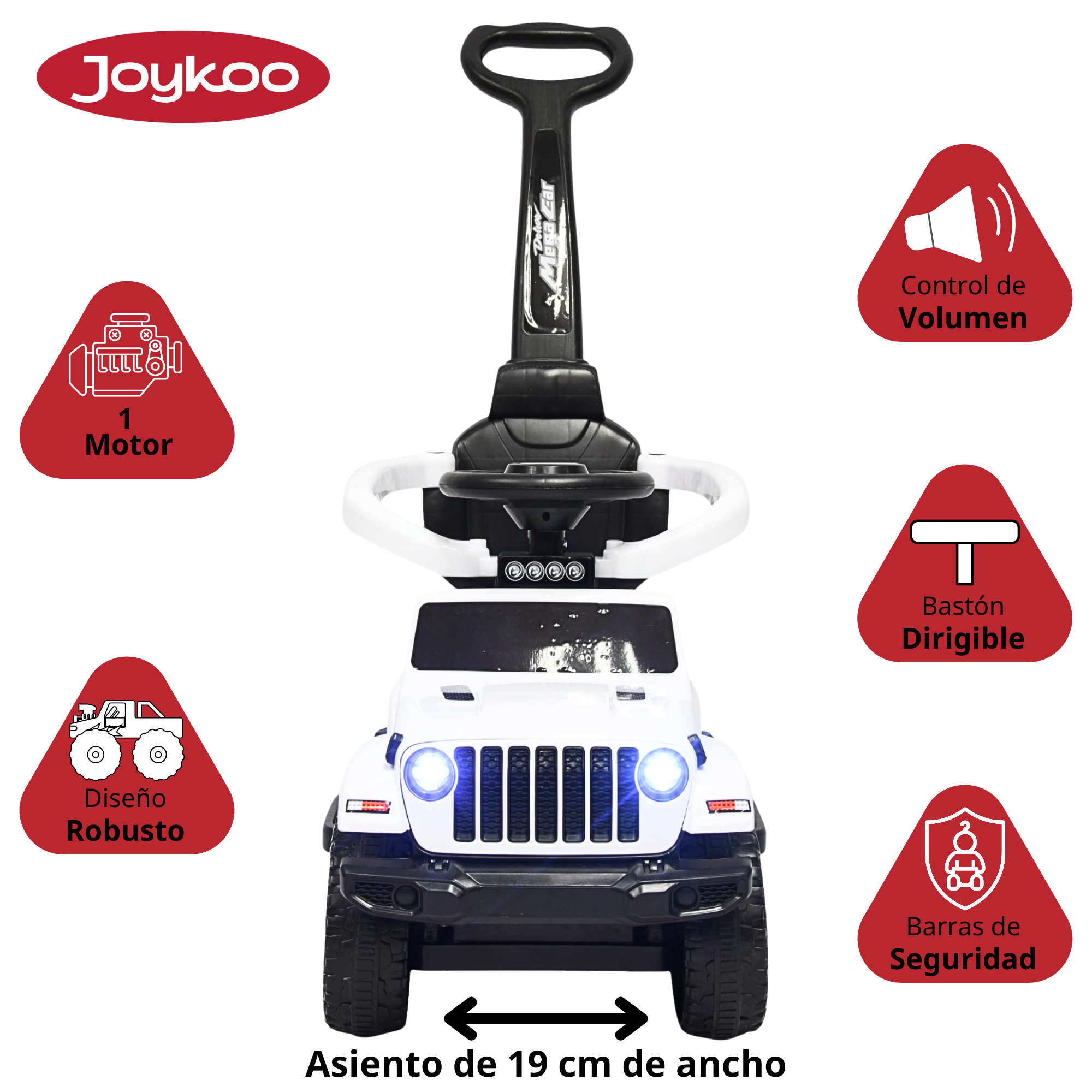 Foto 4 pulgar | Montable Electrico Para Niños Híbrido Con Bastón Y Pedal Acelerador Barras De Seguridad Luces Batería 6v - Blanco