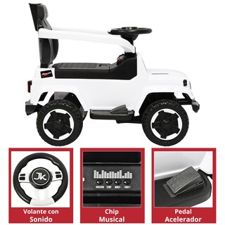 Foto 4 | Montable Electrico Para Niños Híbrido Con Bastón Y Pedal Acelerador Barras De Seguridad Luces Batería 6v - Blanco