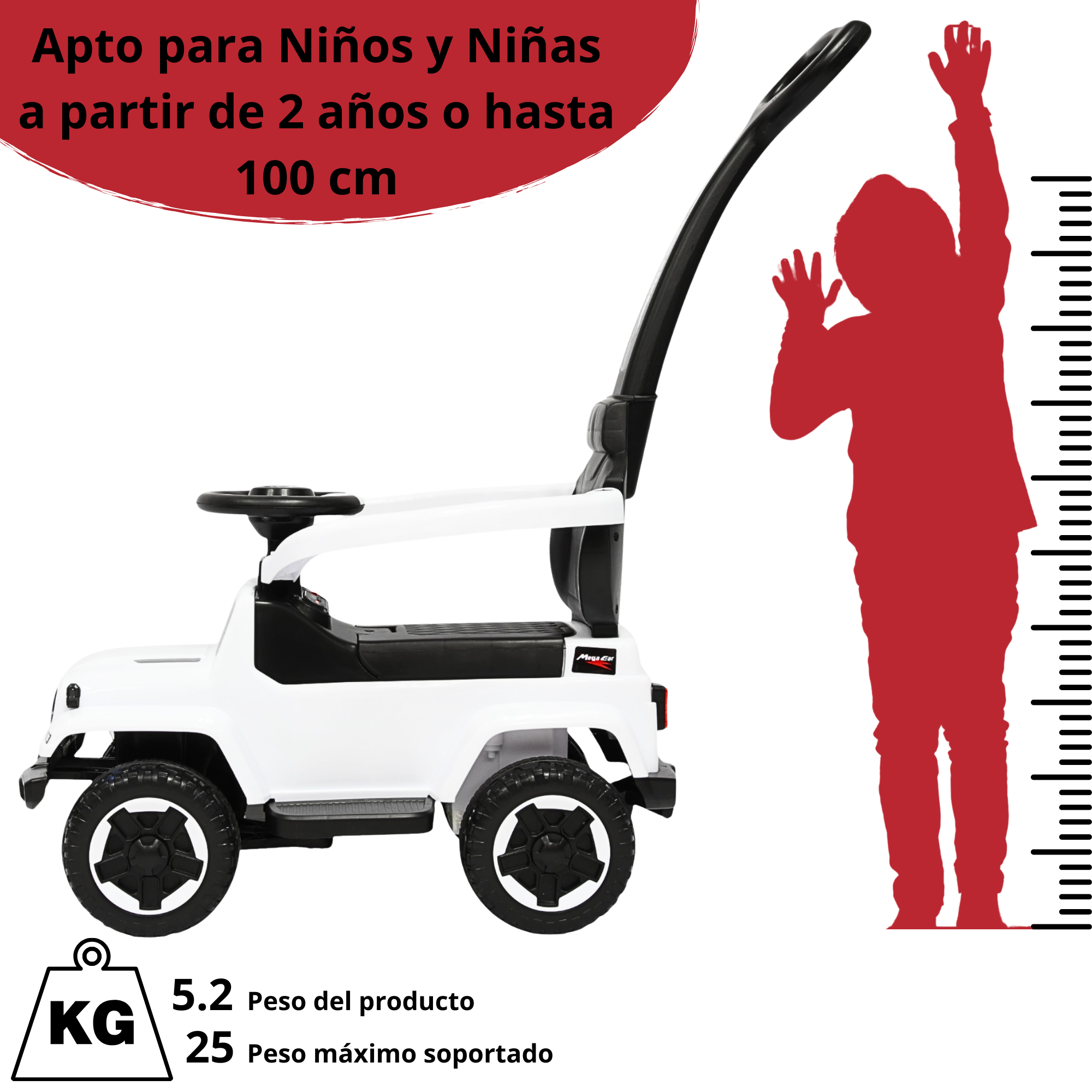 Foto 7 pulgar | Montable Electrico Para Niños Híbrido Con Bastón Y Pedal Acelerador Barras De Seguridad Luces Batería 6v - Blanco