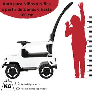 Foto 6 | Montable Electrico Para Niños Híbrido Con Bastón Y Pedal Acelerador Barras De Seguridad Luces Batería 6v - Blanco