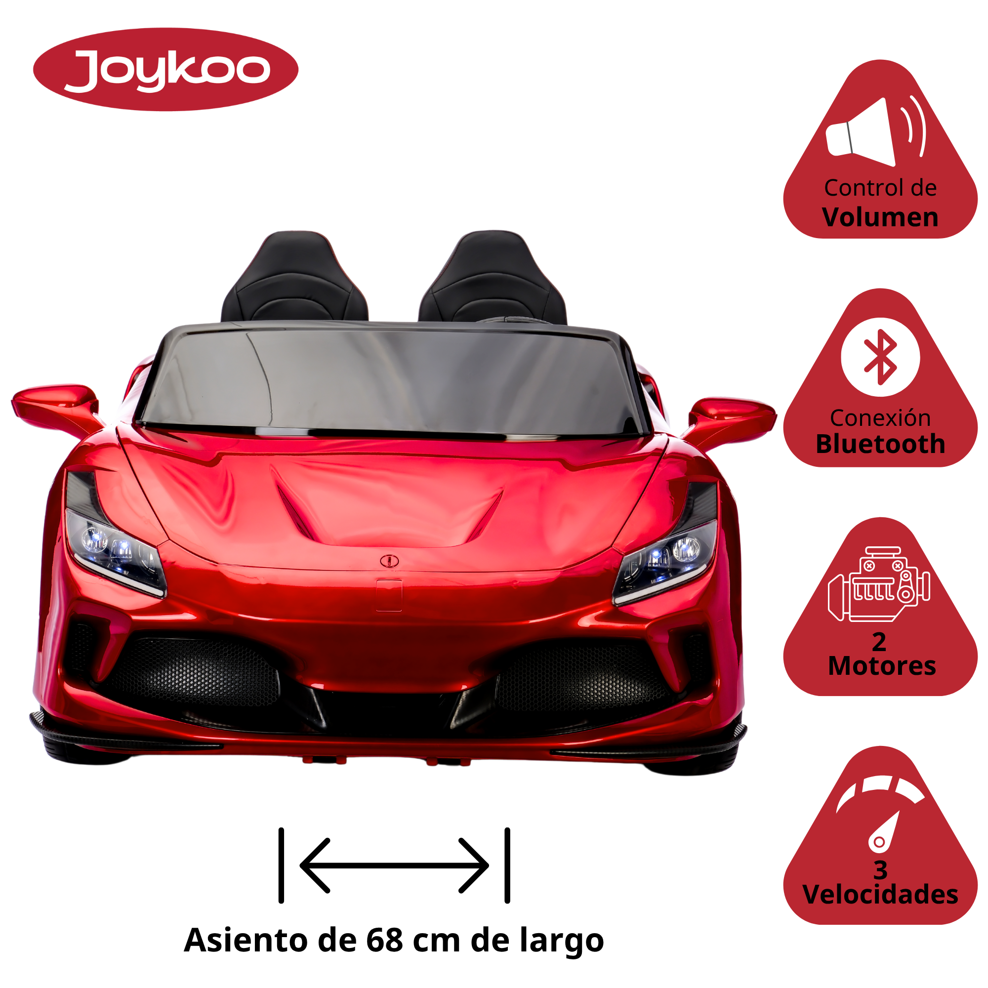Foto 4 pulgar | Montable Electrico Para Niños Deportivo Dos Asientos Luz Sonido Control Remoto Batería 12v - Rojo