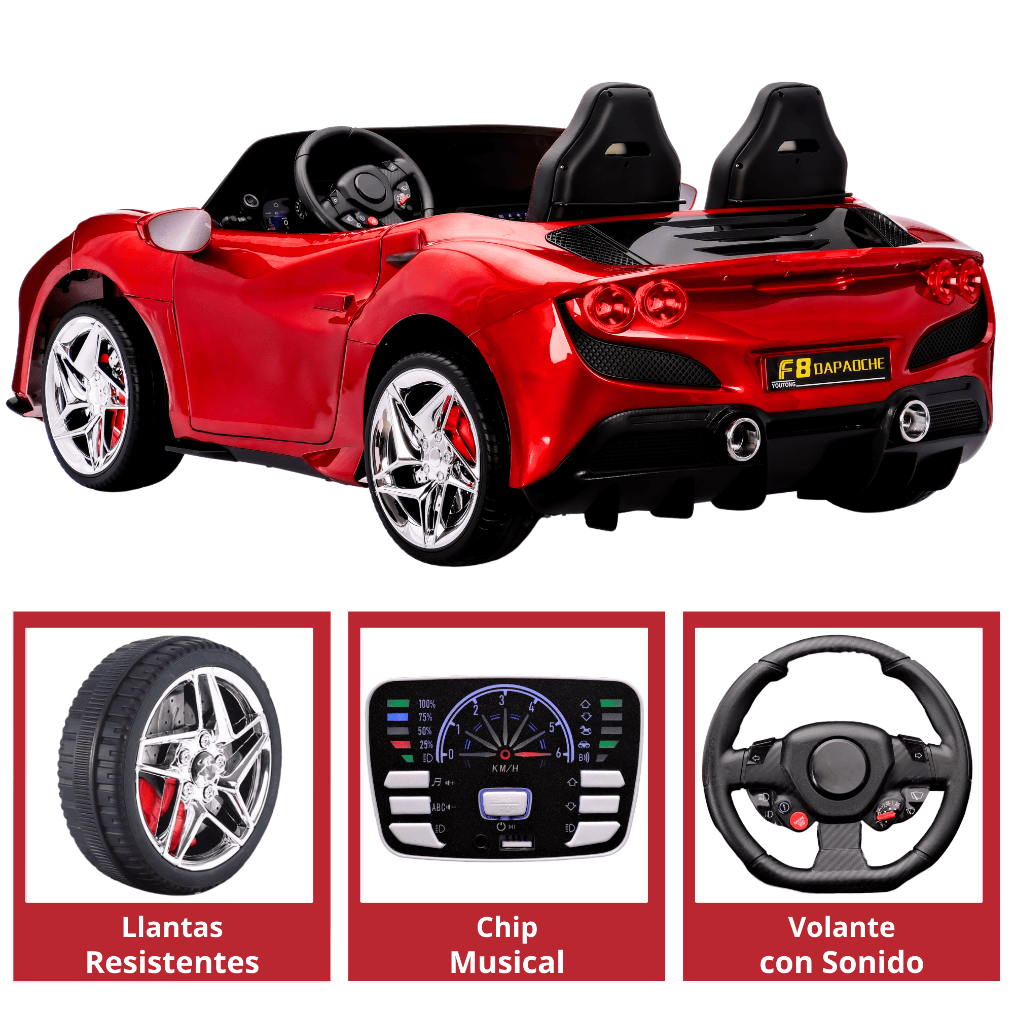 Foto 5 pulgar | Montable Electrico Para Niños Deportivo Dos Asientos Luz Sonido Control Remoto Batería 12v - Rojo