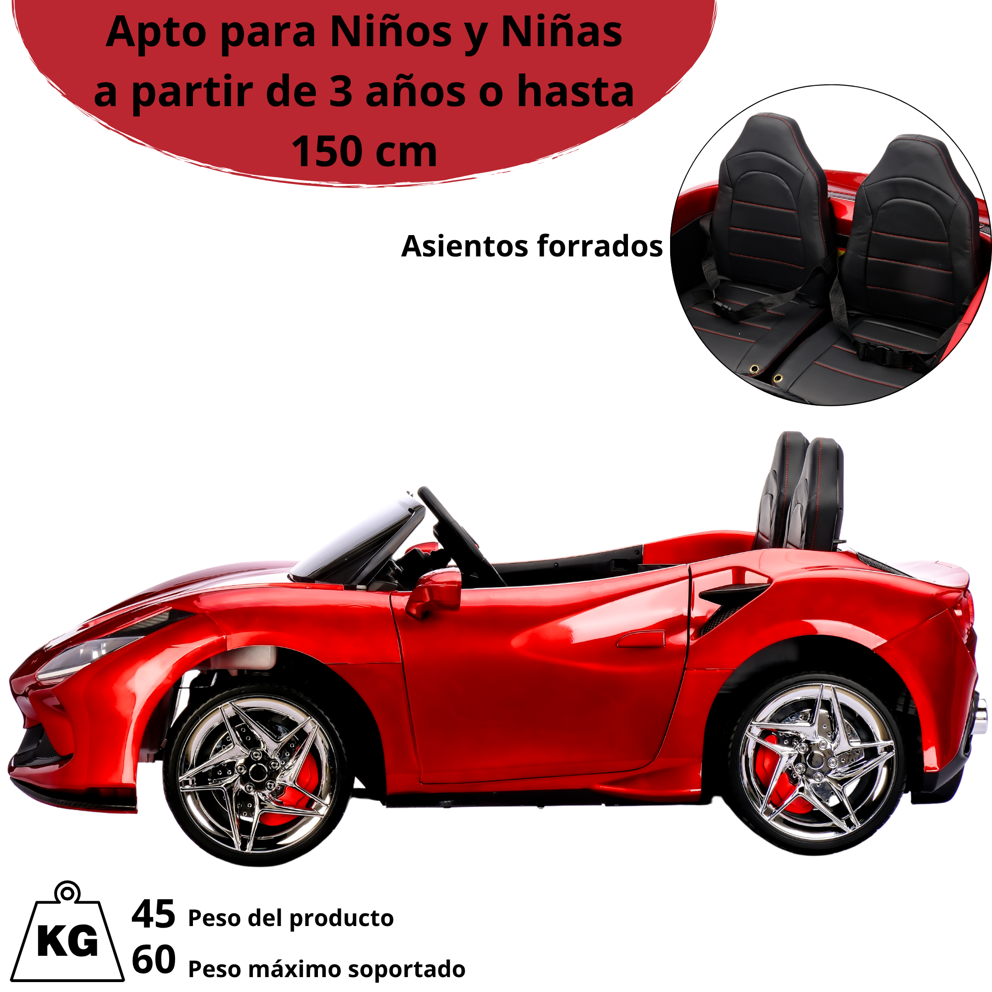 Foto 5 | Montable Electrico Para Niños Deportivo Dos Asientos Luz Sonido Control Remoto Batería 12v - Rojo