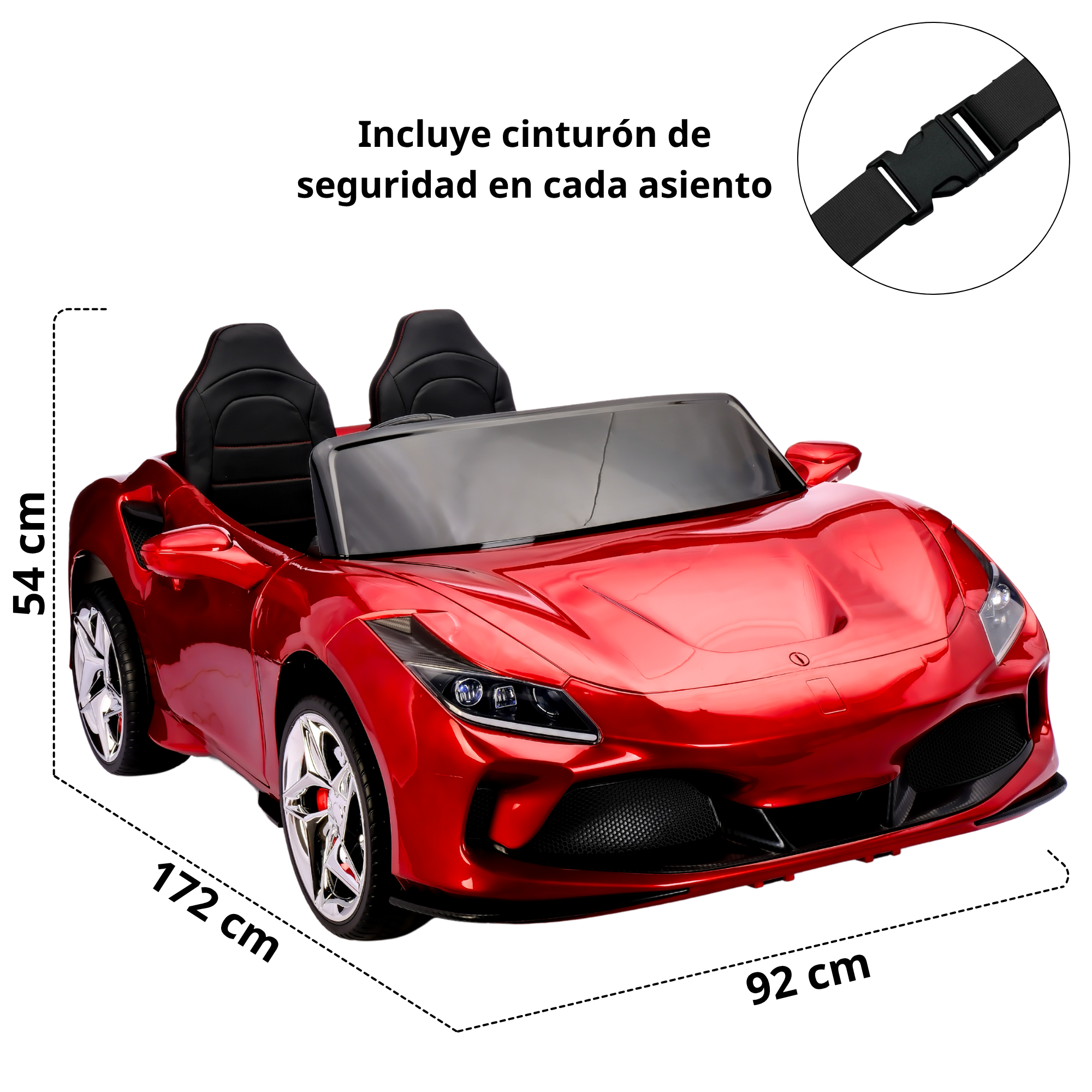 Foto 7 pulgar | Montable Electrico Para Niños Deportivo Dos Asientos Luz Sonido Control Remoto Batería 12v - Rojo