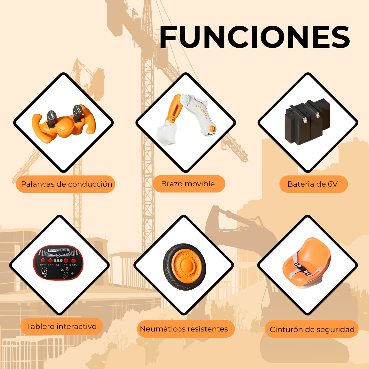 Foto 3 pulgar | Coche Eléctrico Movible Komfort Con Diseño De Excavadora
