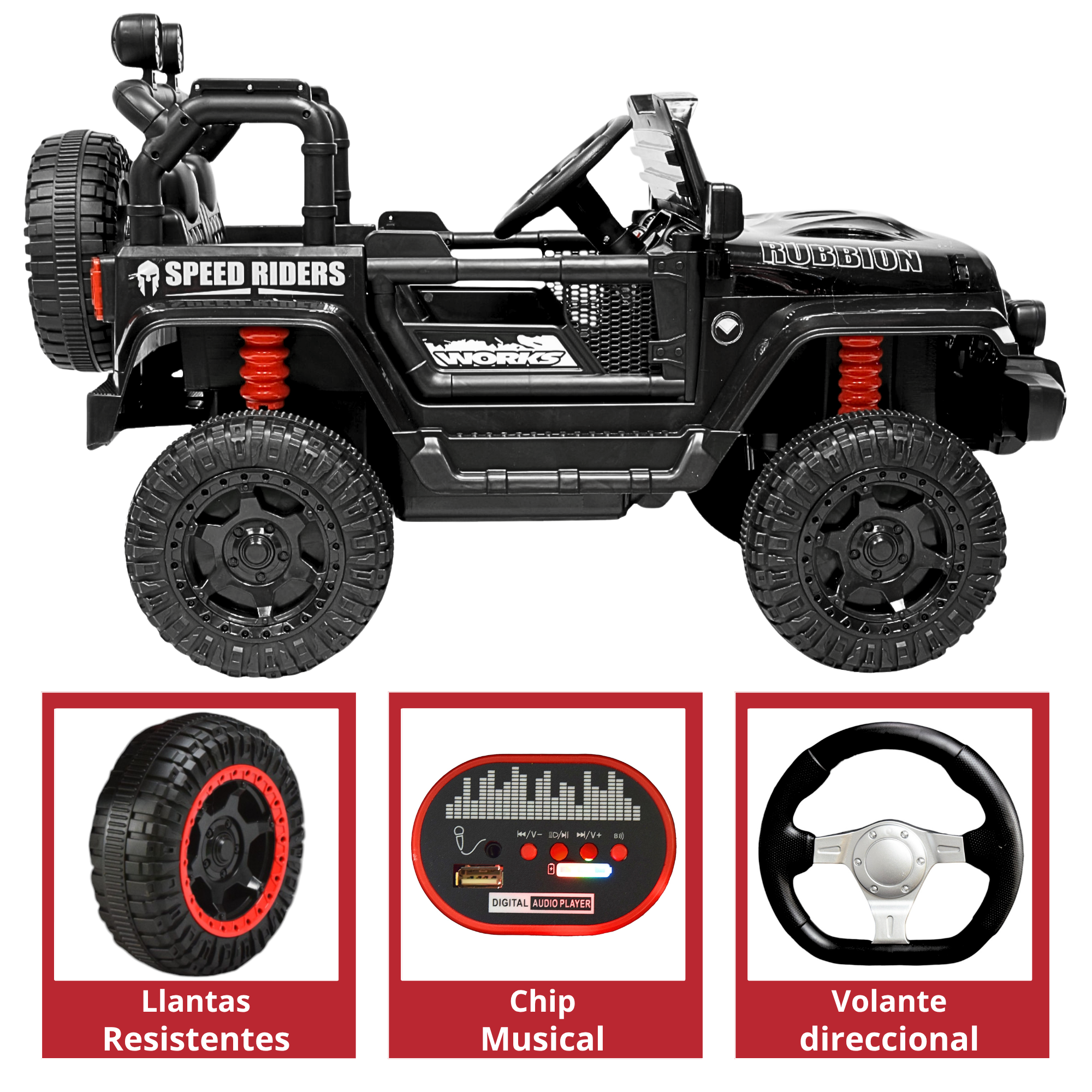 Foto 5 pulgar | Montable Electrico Camioneta Para Niños Control Remoto Luz 12v - Negro