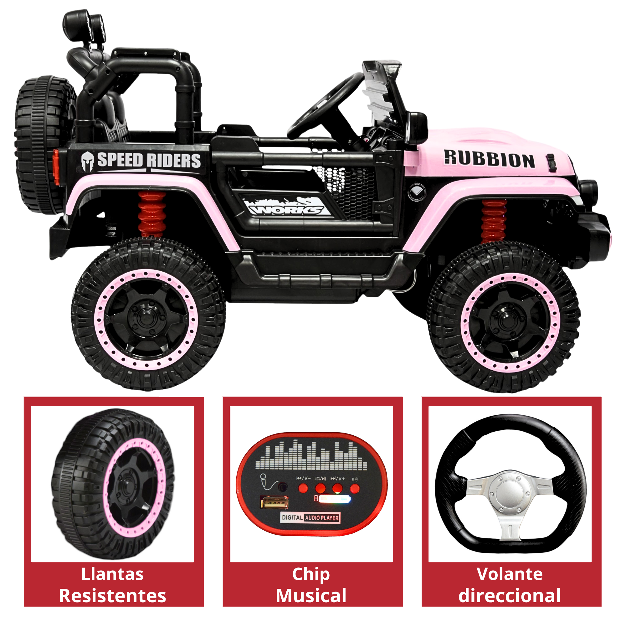 Foto 5 pulgar | Montable Electrico Camioneta Para Niños Control Remoto Luz 12v - Rosa Claro