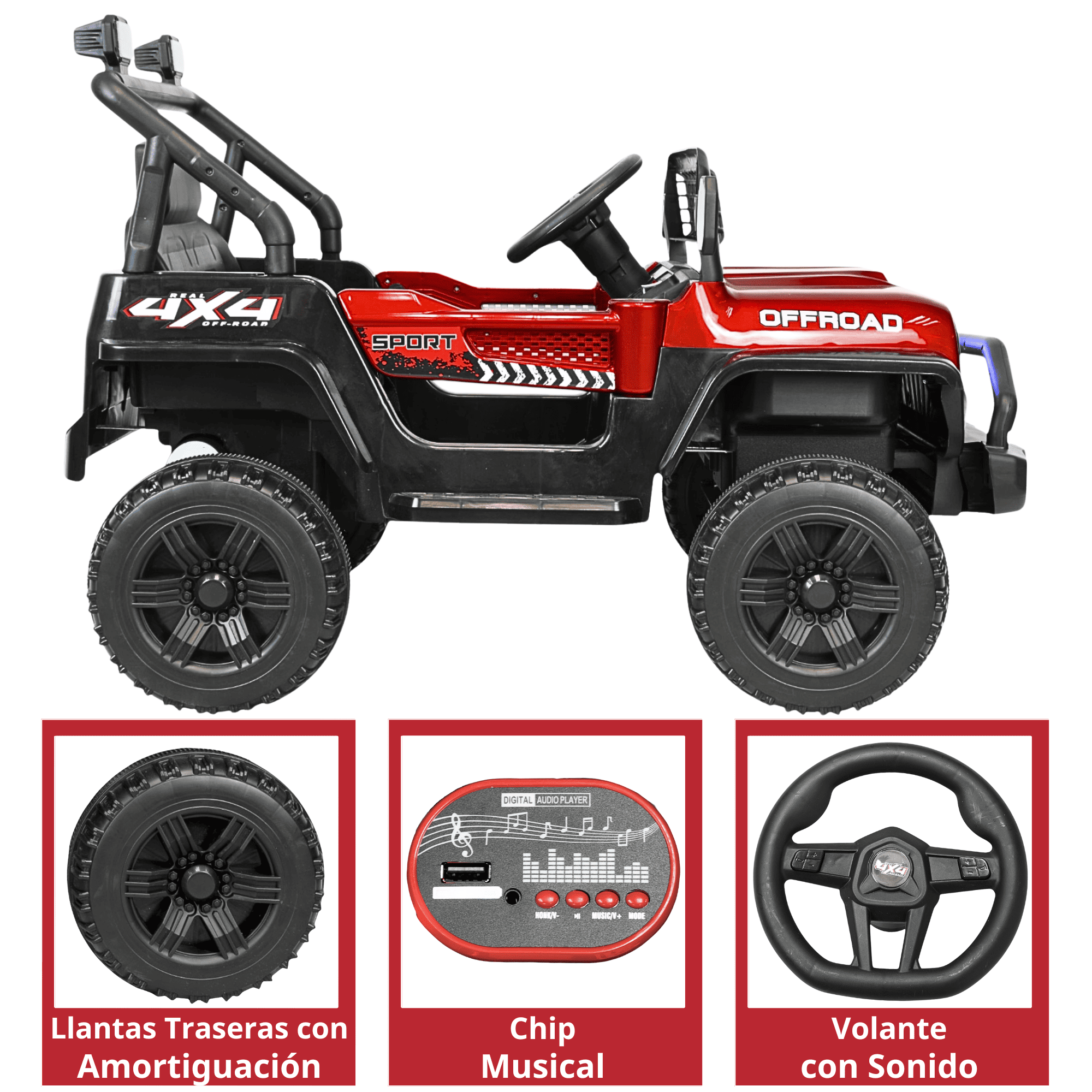 Foto 6 pulgar | Montable Electrico Camioneta Para Niños Con Luz Y Sonido 12v Control Remoto Bluetooth Apto A Partir De 3 Años - Rojo
