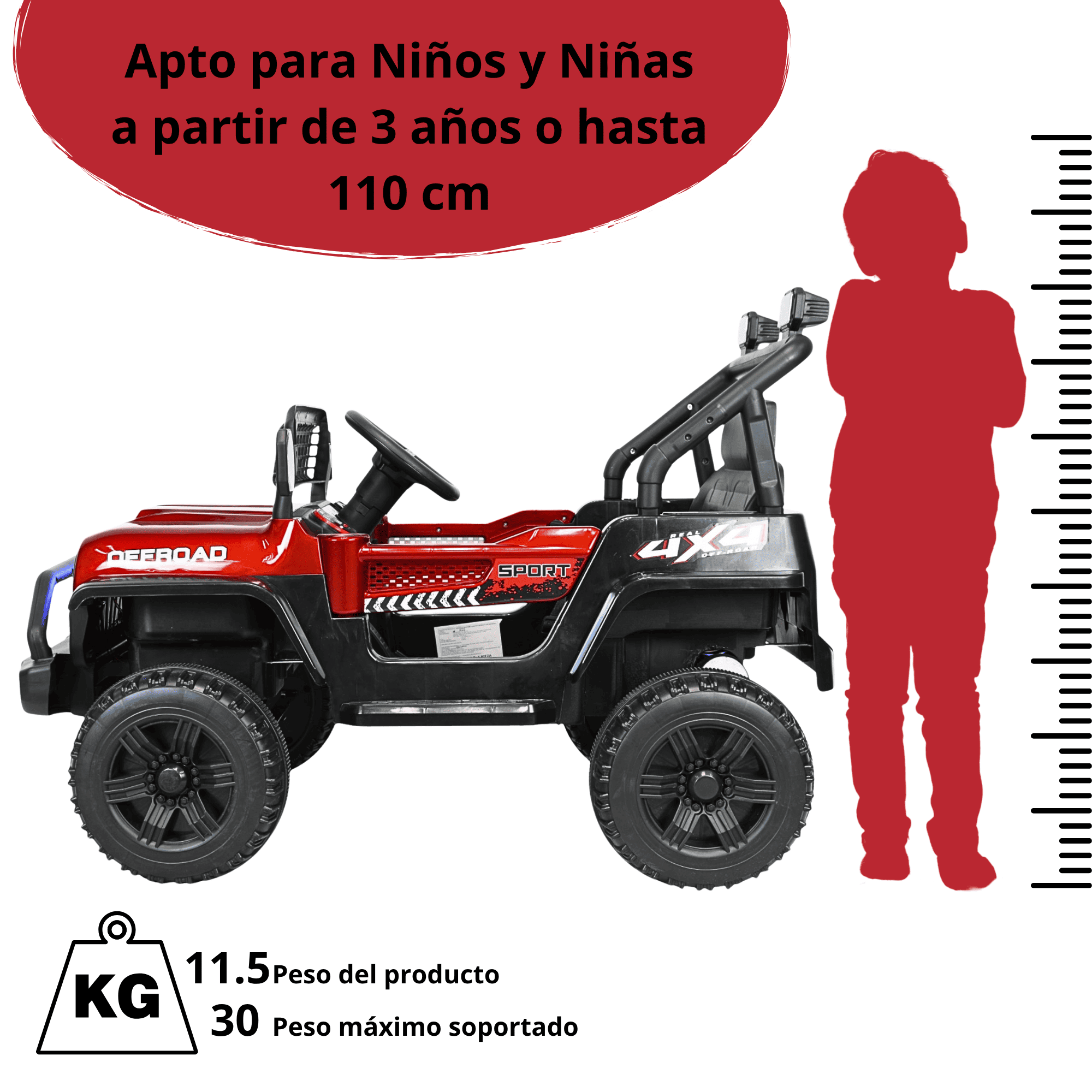Foto 6 | Montable Electrico Camioneta Para Niños Con Luz Y Sonido 12v Control Remoto Bluetooth Apto A Partir De 3 Años - Rojo