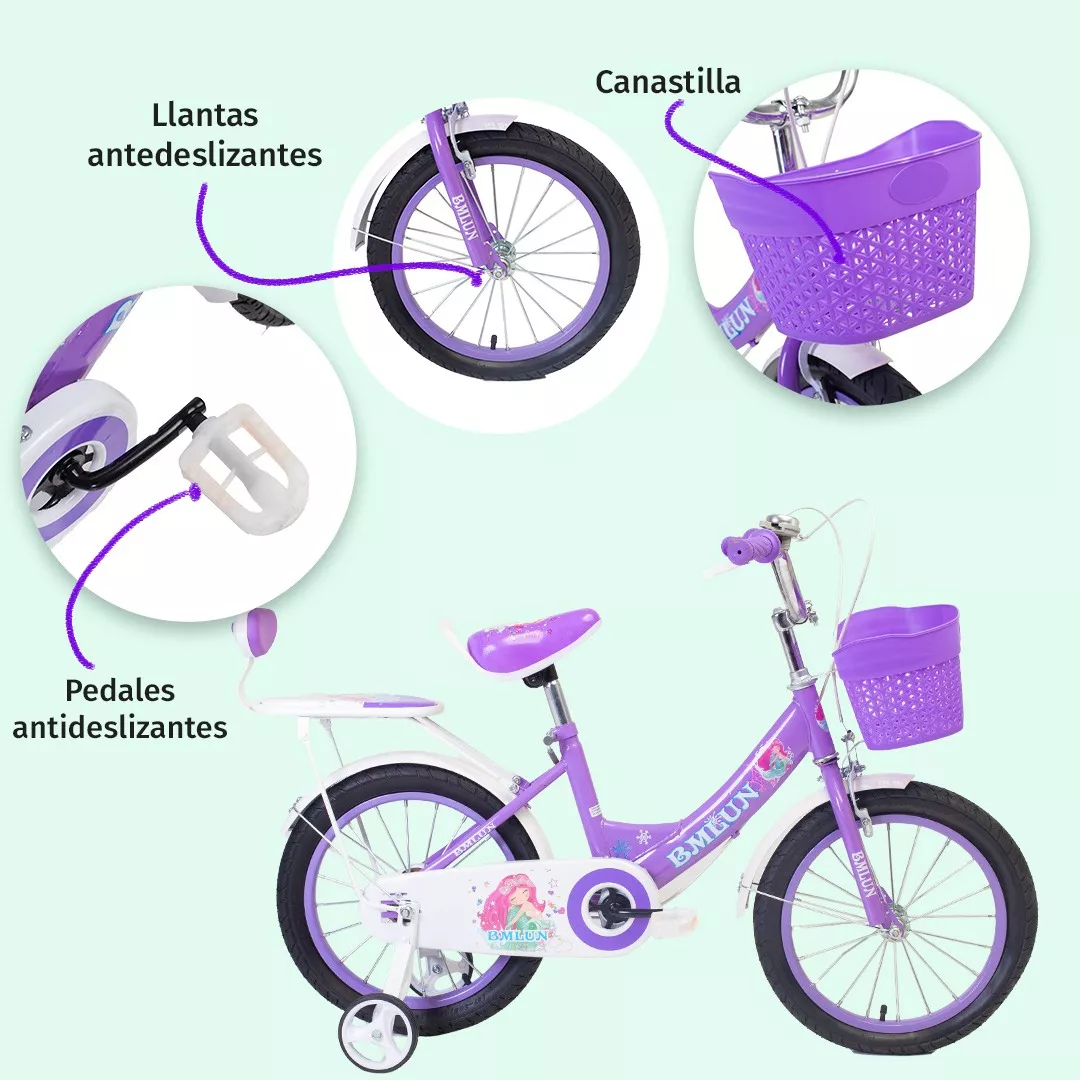 Foto 2 | Bicicleta Entrenadora Para Niños Aeiou Qk-09 Con Canasta R12 Morada