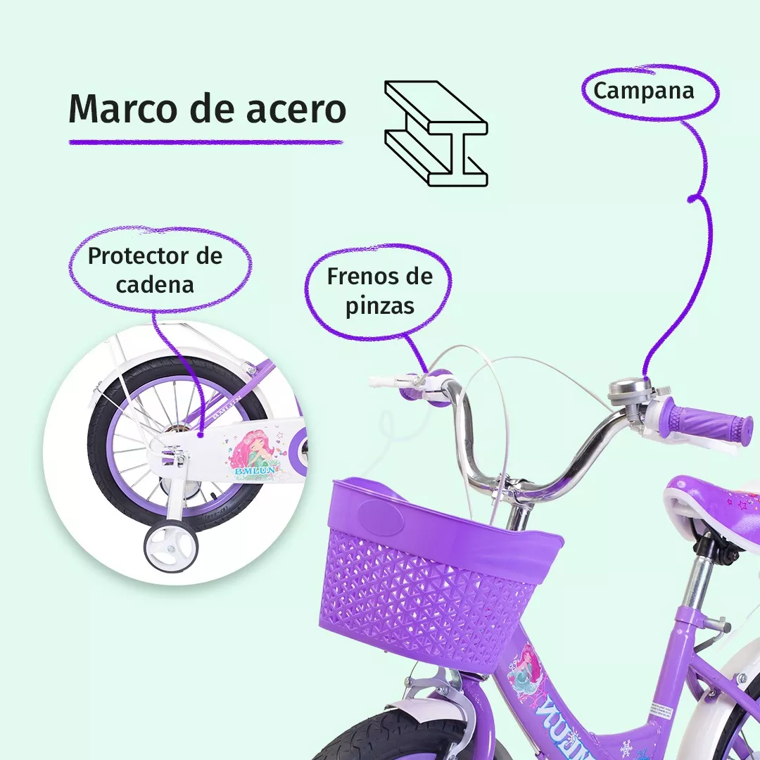 Foto 3 | Bicicleta Entrenadora Para Niños Aeiou Qk-09 Con Canasta R12 Morada