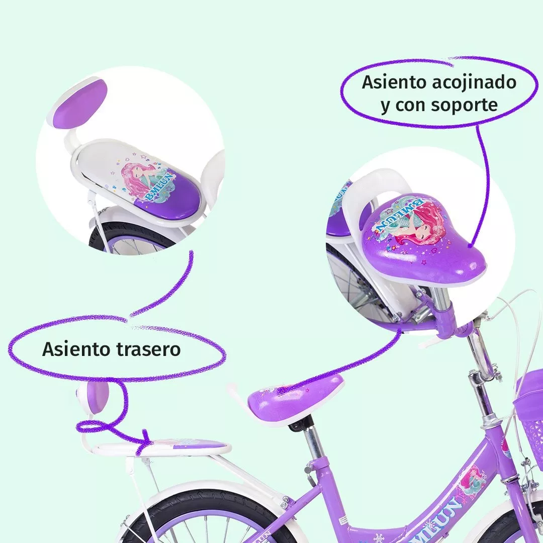 Foto 4 | Bicicleta Entrenadora Para Niños Aeiou Qk-09 Con Canasta R12 Morada