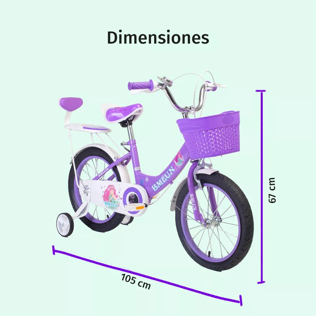 Foto 6 pulgar | Bicicleta Entrenadora Para Niños Aeiou Qk-09 Con Canasta R12 Morada