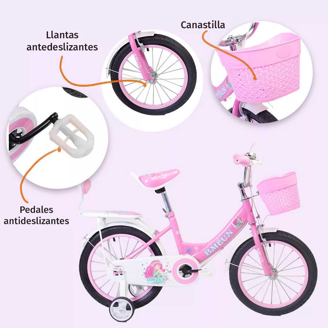 Foto 3 pulgar | Bicicleta Entrenadora Para Niños Aeiou Qk-09 con Canasta R16" color Rosa