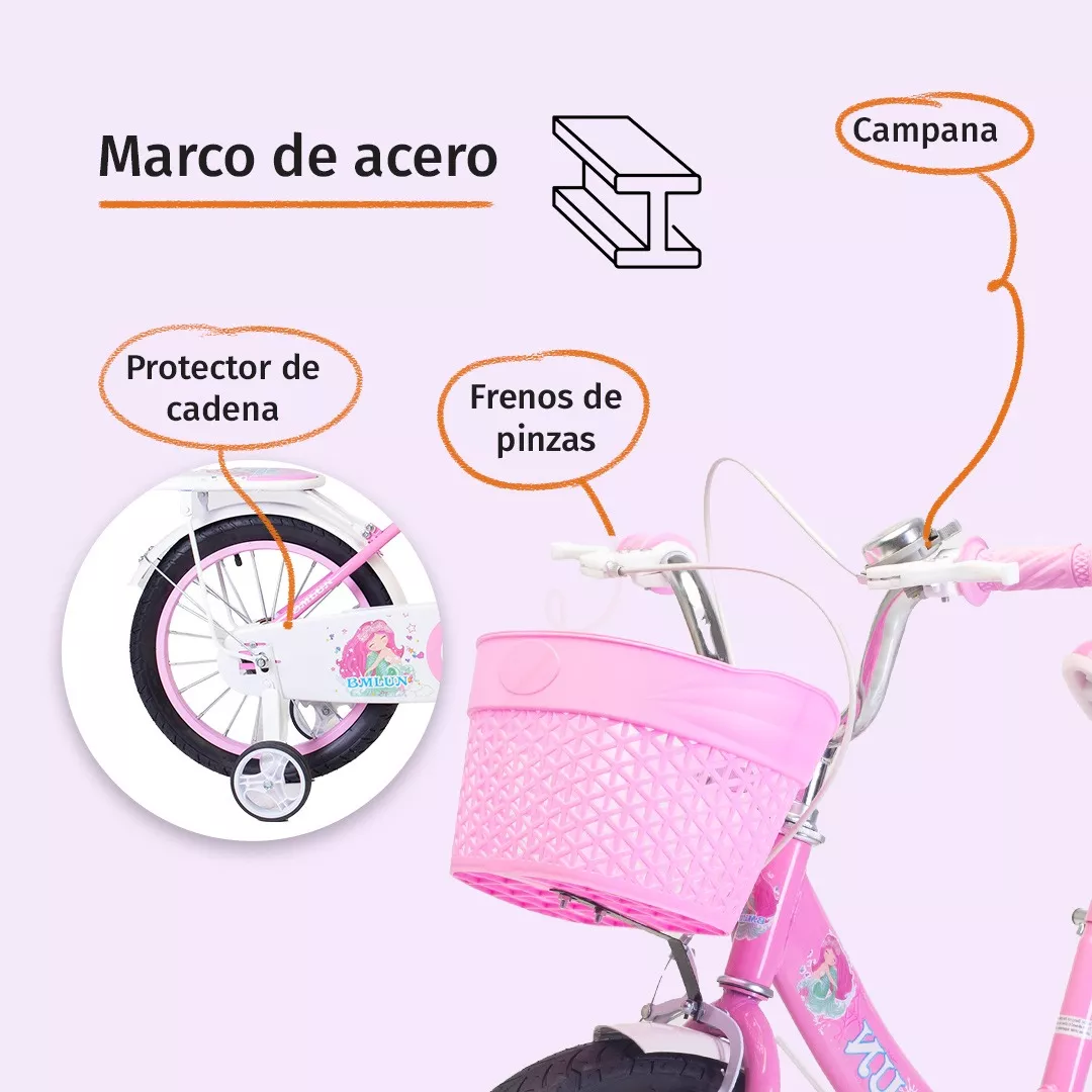 Foto 4 pulgar | Bicicleta Entrenadora Para Niños Aeiou Qk-09 con Canasta R16" color Rosa