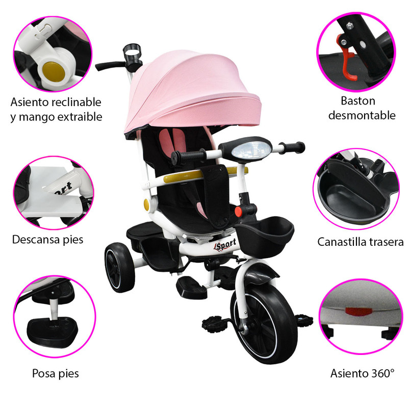 Foto 7 pulgar | Triciclo Infantil con Asiento de 360º Generico Rosa