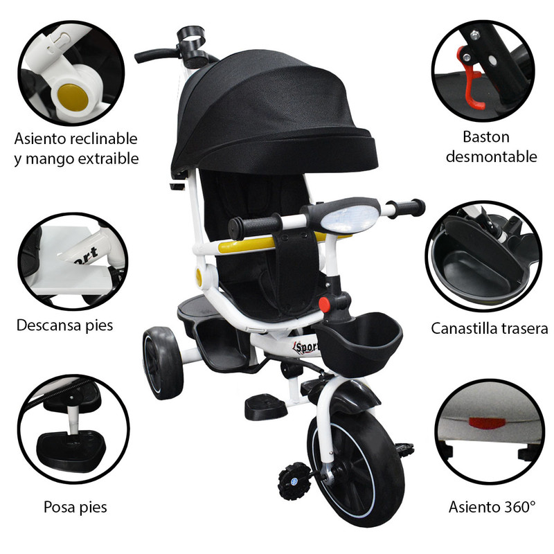 Foto 7 pulgar | Triciclo Infantil con Asiento 360º Generico Negro