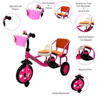 Foto 4 | Triciclo Infantil con Doble Asiento Rosa