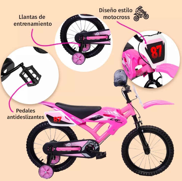 Foto 3 pulgar | Bicicleta Entrenadora Para Niños Aeiou Moto Cross Bike R12 Rosa
