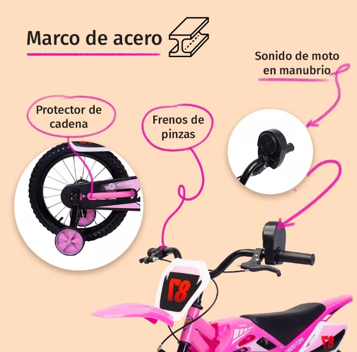 Foto 4 pulgar | Bicicleta Entrenadora Para Niños Aeiou Moto Cross Bike R12 Rosa