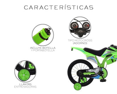 Foto 4 | Bicicleta Motocross De Entrenmiento R16 Infantil Basitex Verde