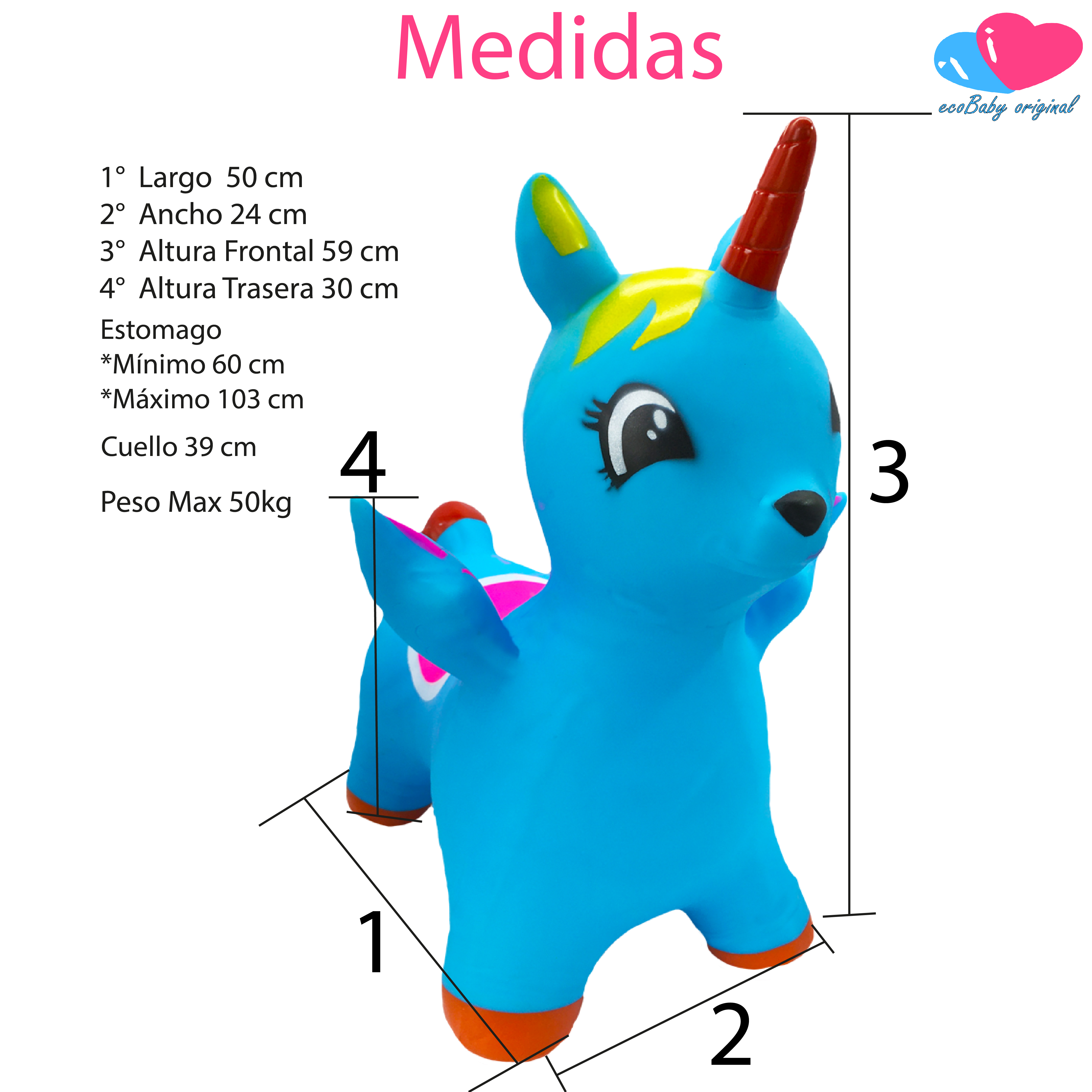 Foto 4 pulgar | Pegaso Montable Musical Inflable Brincolín Ecobaby Original en color Azul