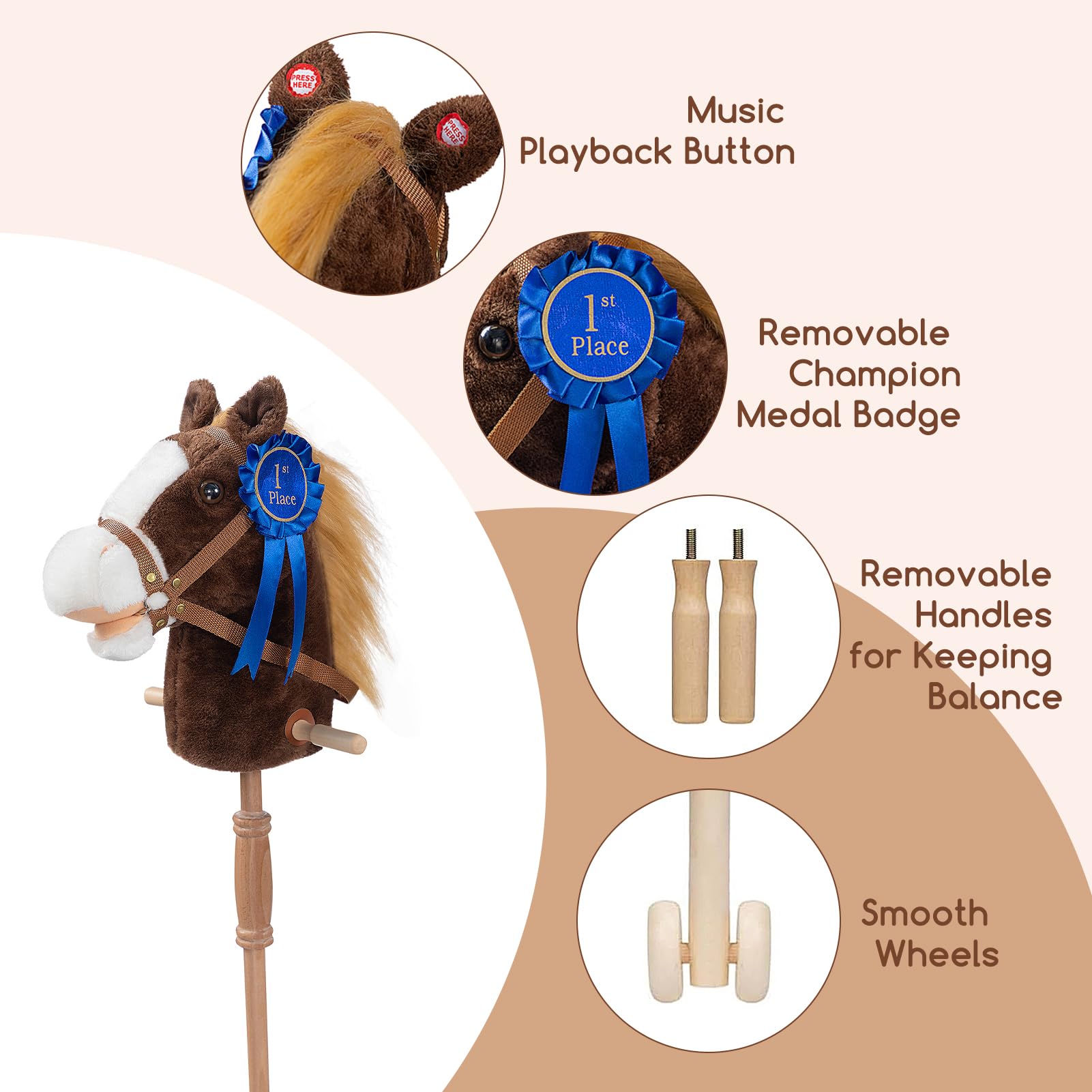 Foto 4 pulgar | Palo De Peluche Horse Hollyhome Chocolate Con Cinta Desmontable - Venta Internacional.