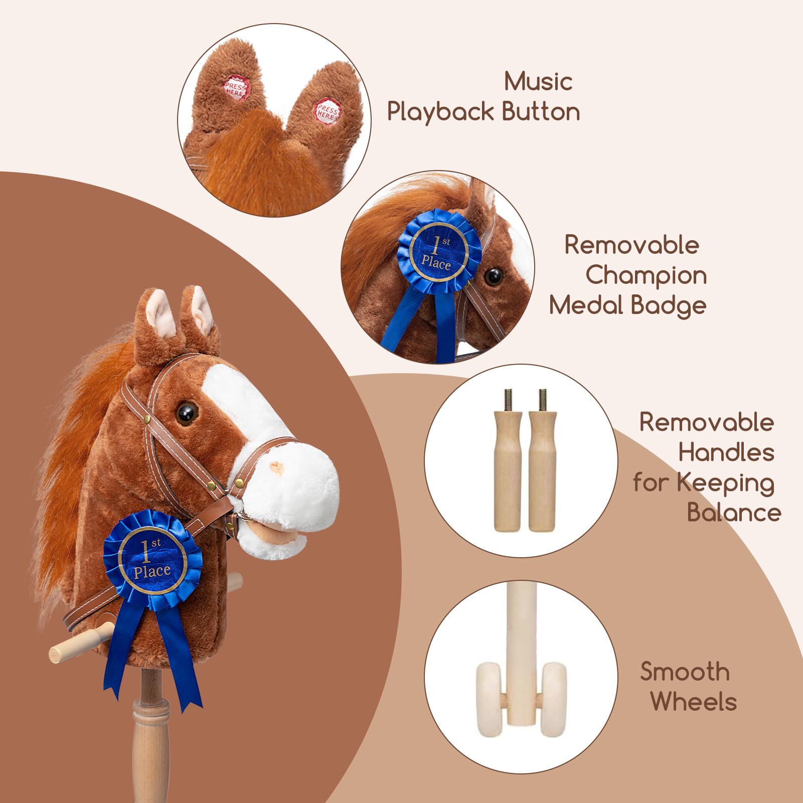 Foto 6 pulgar | Peluche Stick Horse Hollyhome Con Cinta Desmontable, 91 Cm - Venta Internacional.