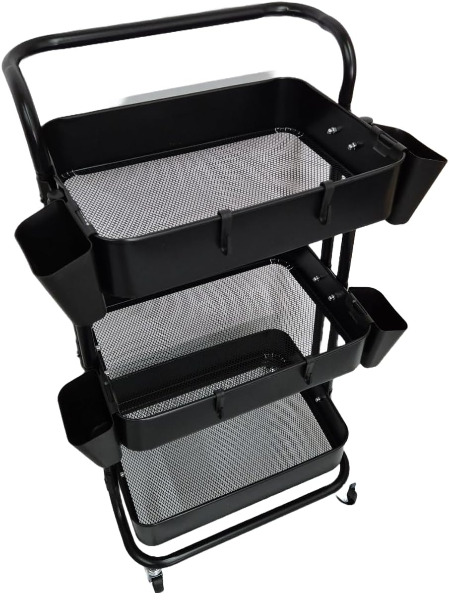 Carrito Organizador Con Ruedas 3 Niveles Multiusos Práctico Negro